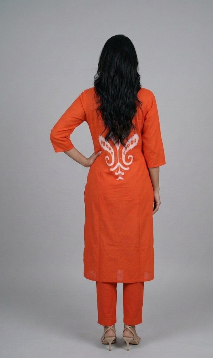 Sunset Orange Pant Set with Cream contrast print