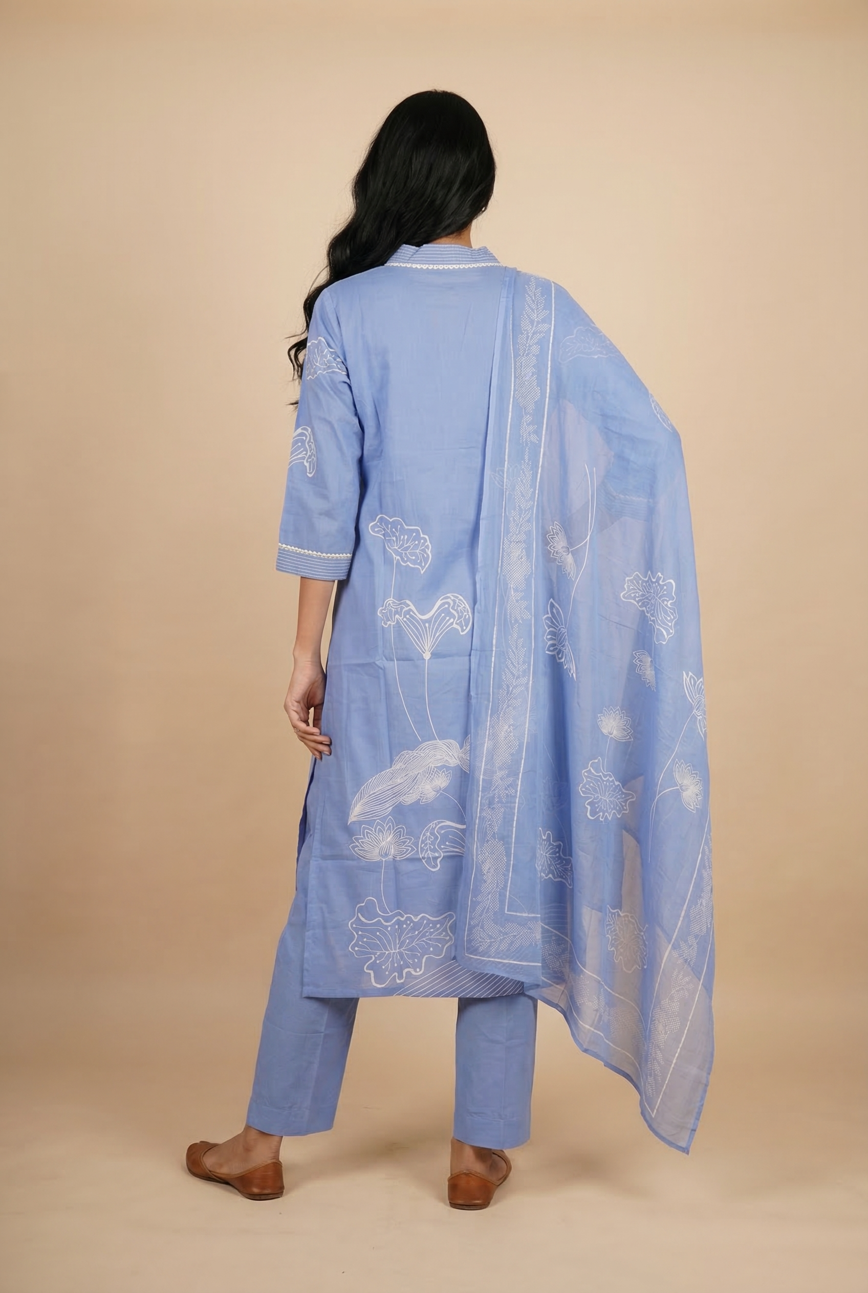 Sky Blue Salwar Kameez with Floral Print