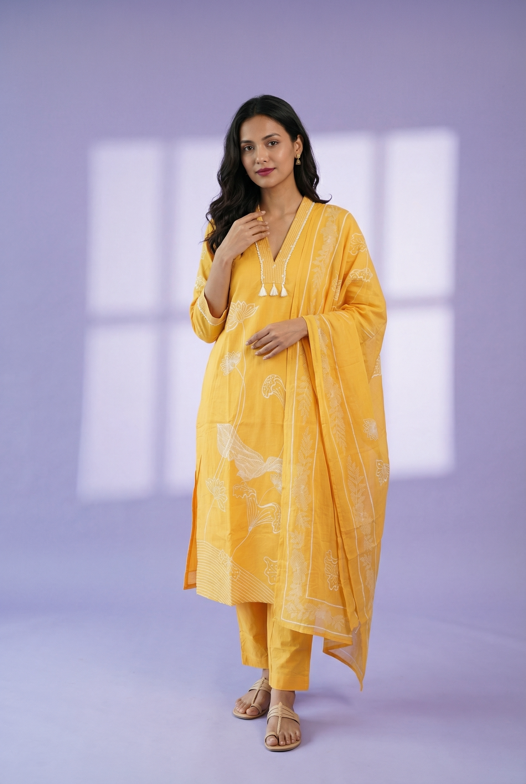 Mustard Yellow Salwar Kameez with Floral Print