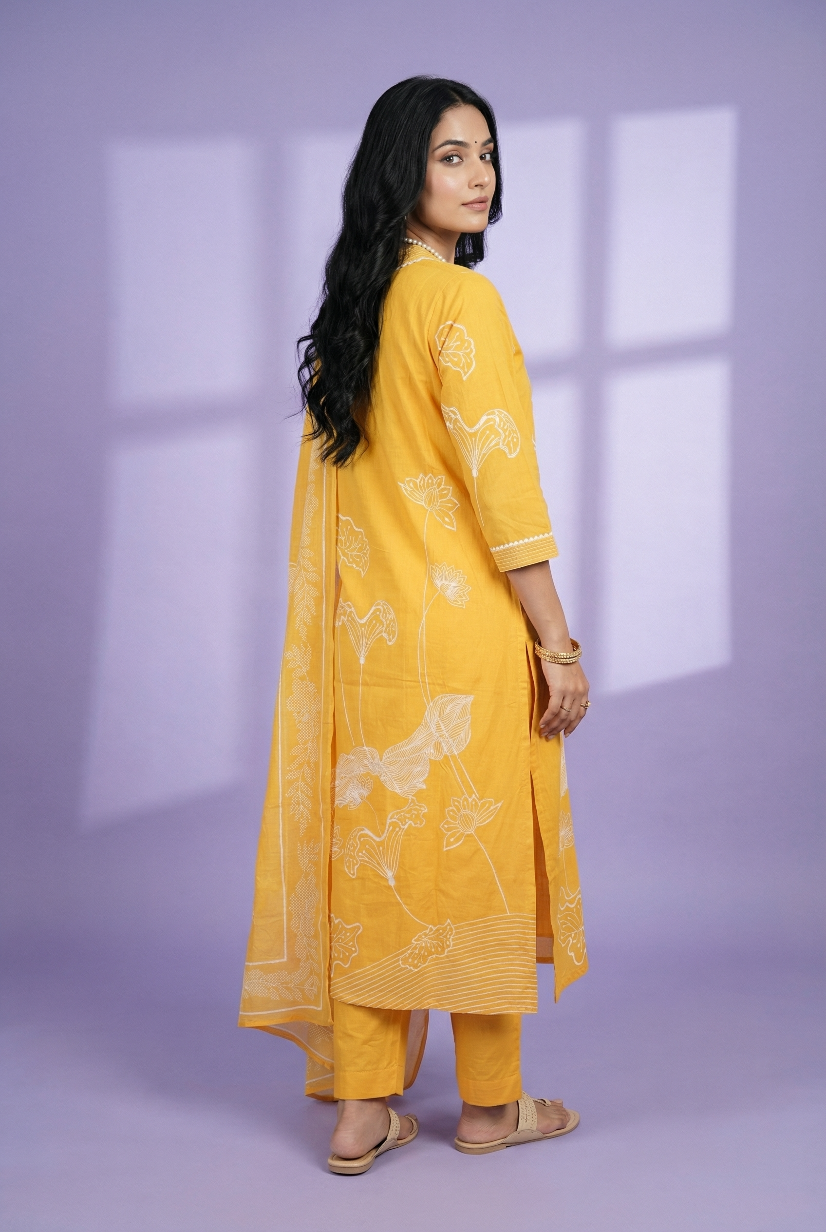 Mustard Yellow Salwar Kameez with Floral Print
