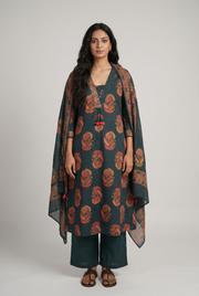 Forest Green Salwar Kameez with Floral Print