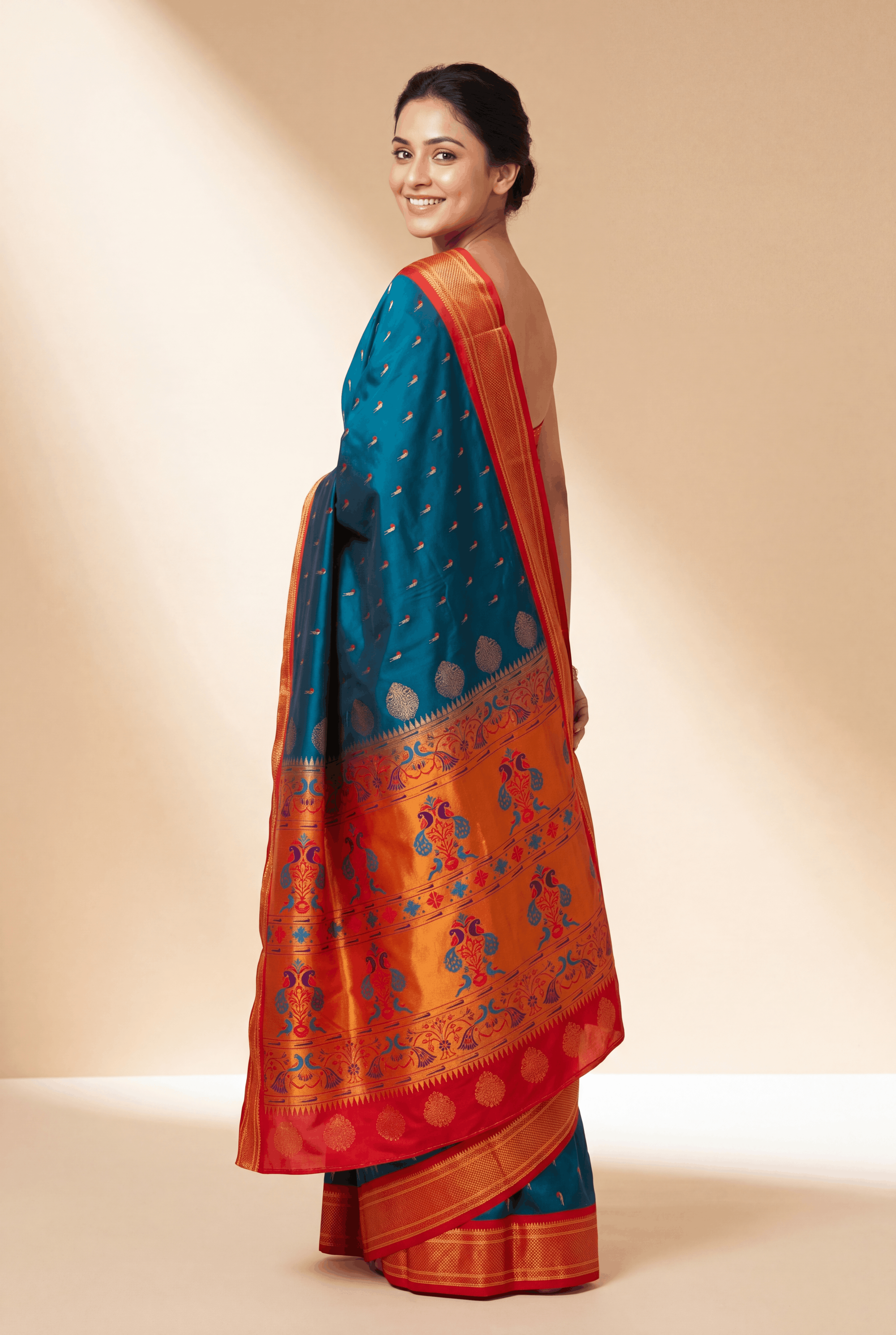 Morpankhi Blue Apurva Silk Paithani Saree - Image 3