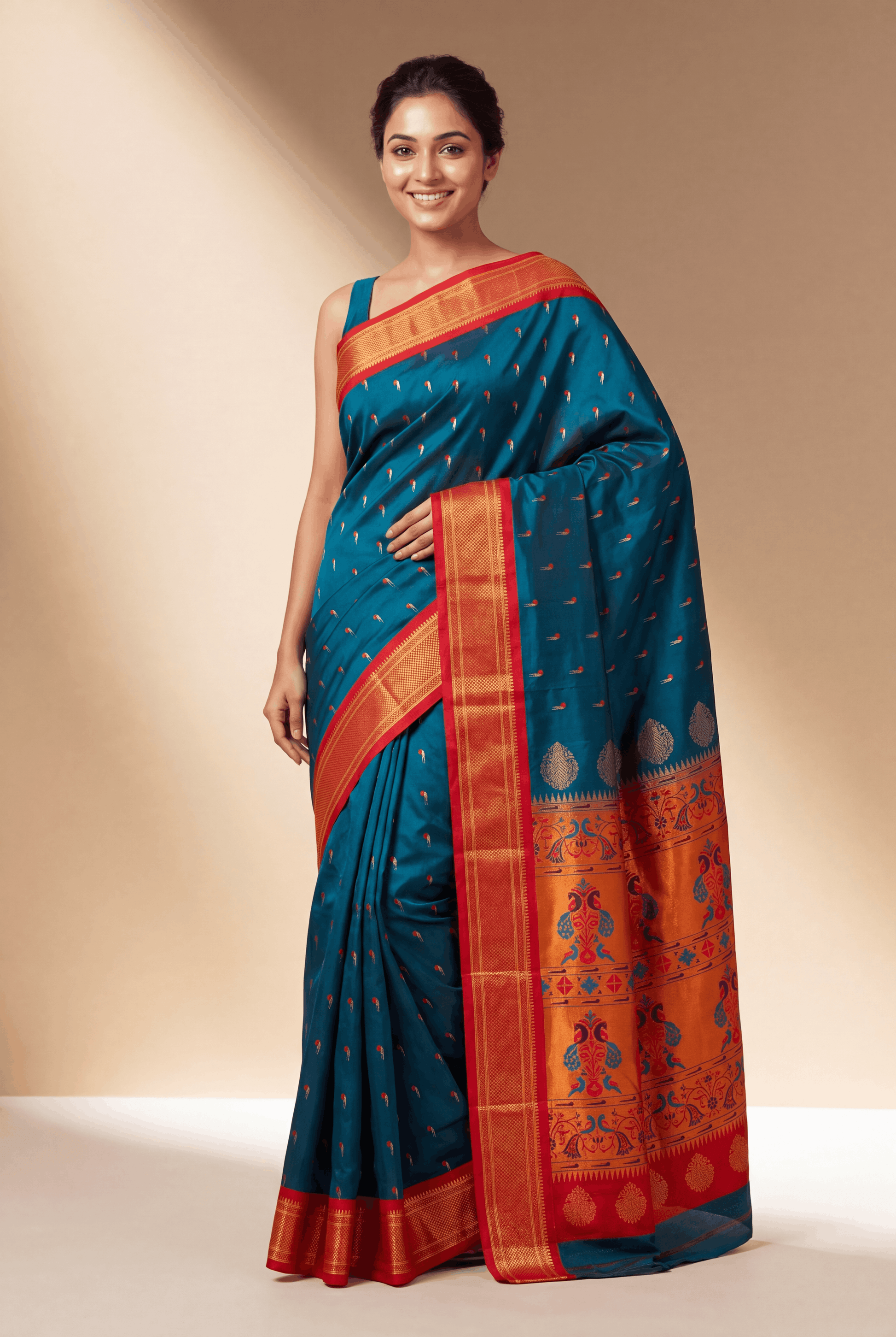 Morpankhi Blue Apurva Silk Paithani Saree - Image 1