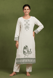 Cream Khadi Cotton Kurti with Olive Venuvadini Warli Print