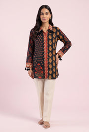 Black Rose Shirt with Floral Print and Tassels