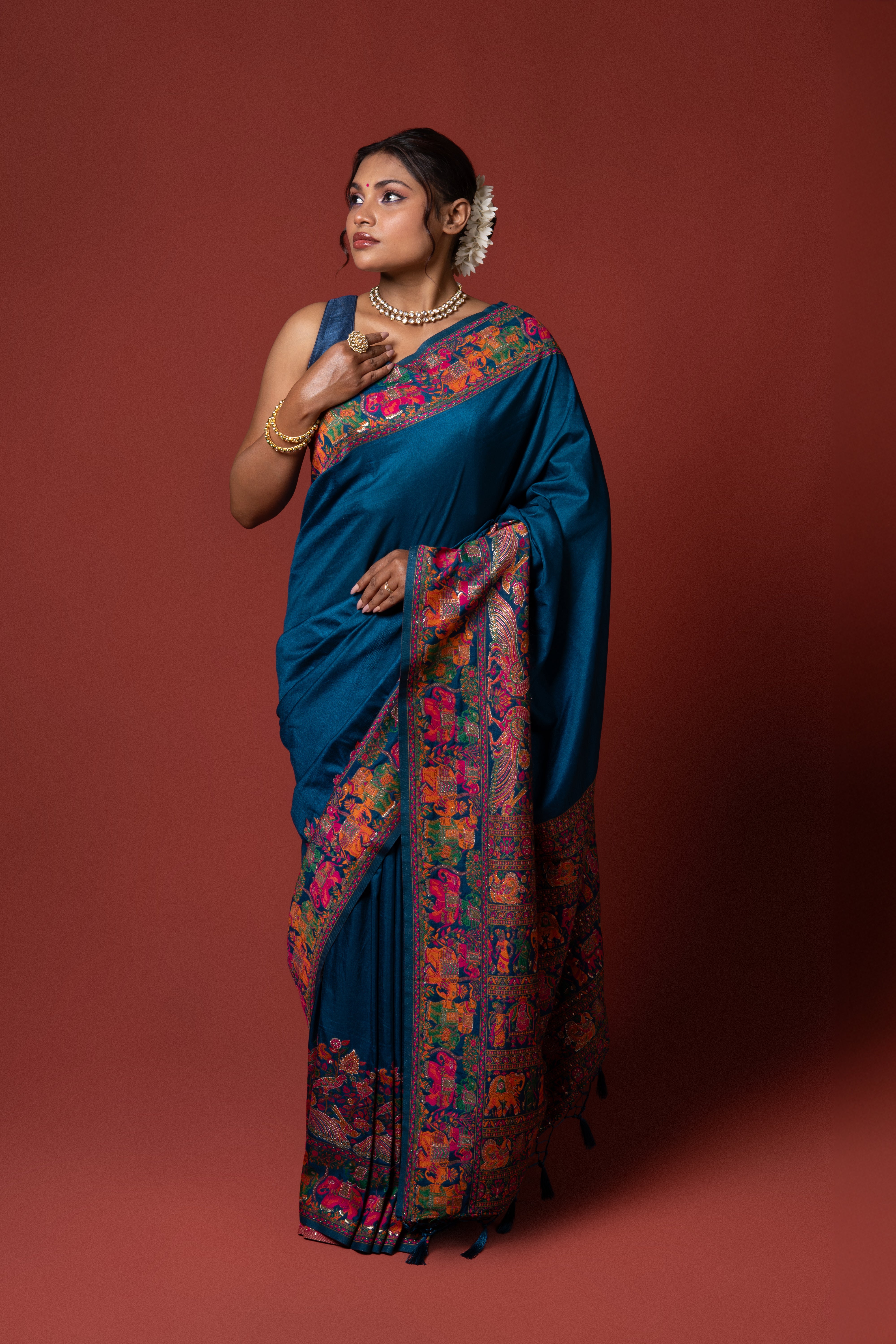 Peacock Blue Pashmina Saree