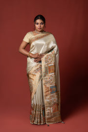 Cream Tussar Silk Saree