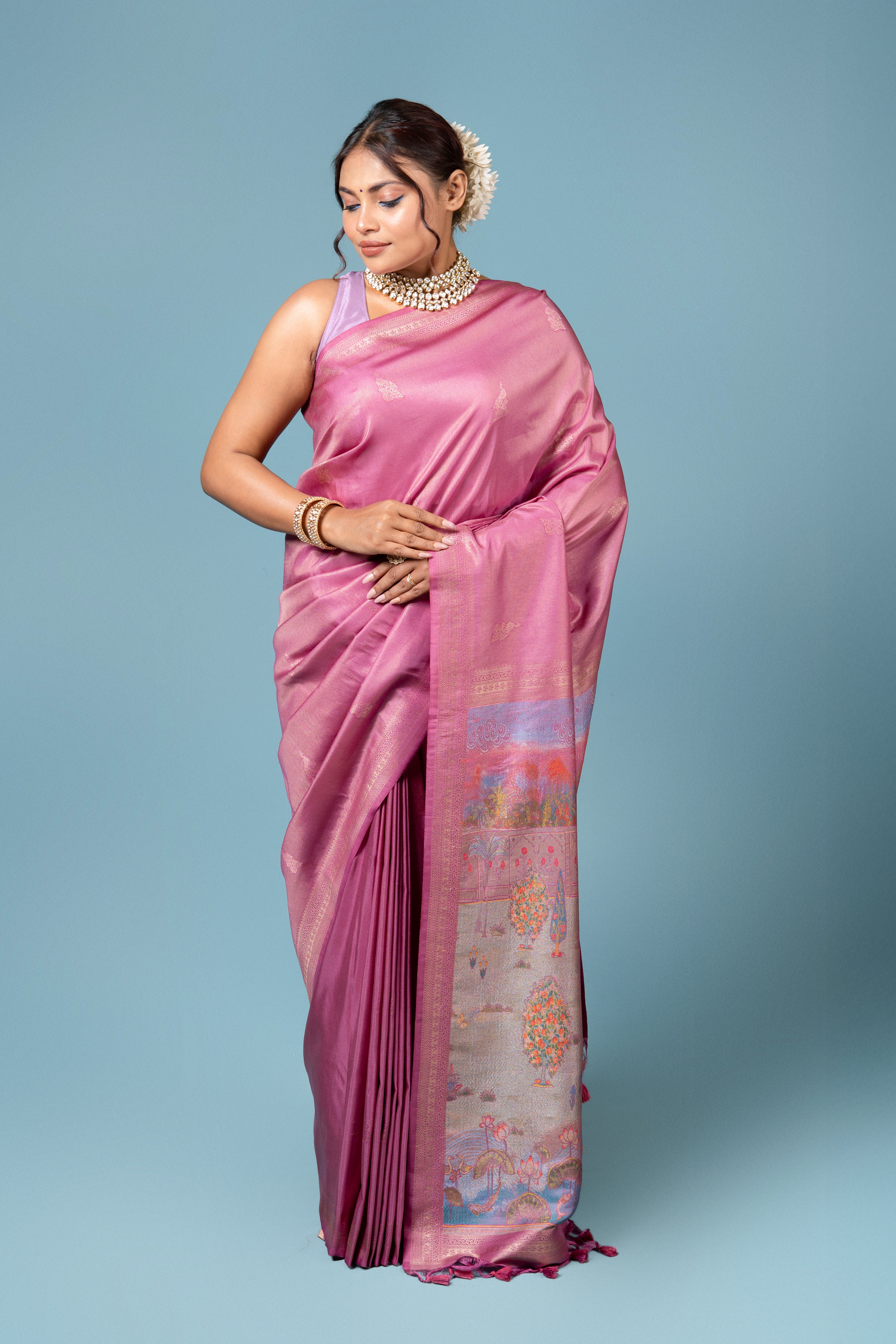 Pink Katan Silk Saree