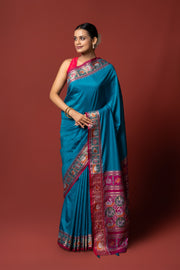 Peacock Blue Katan Silk Banarasi Saree