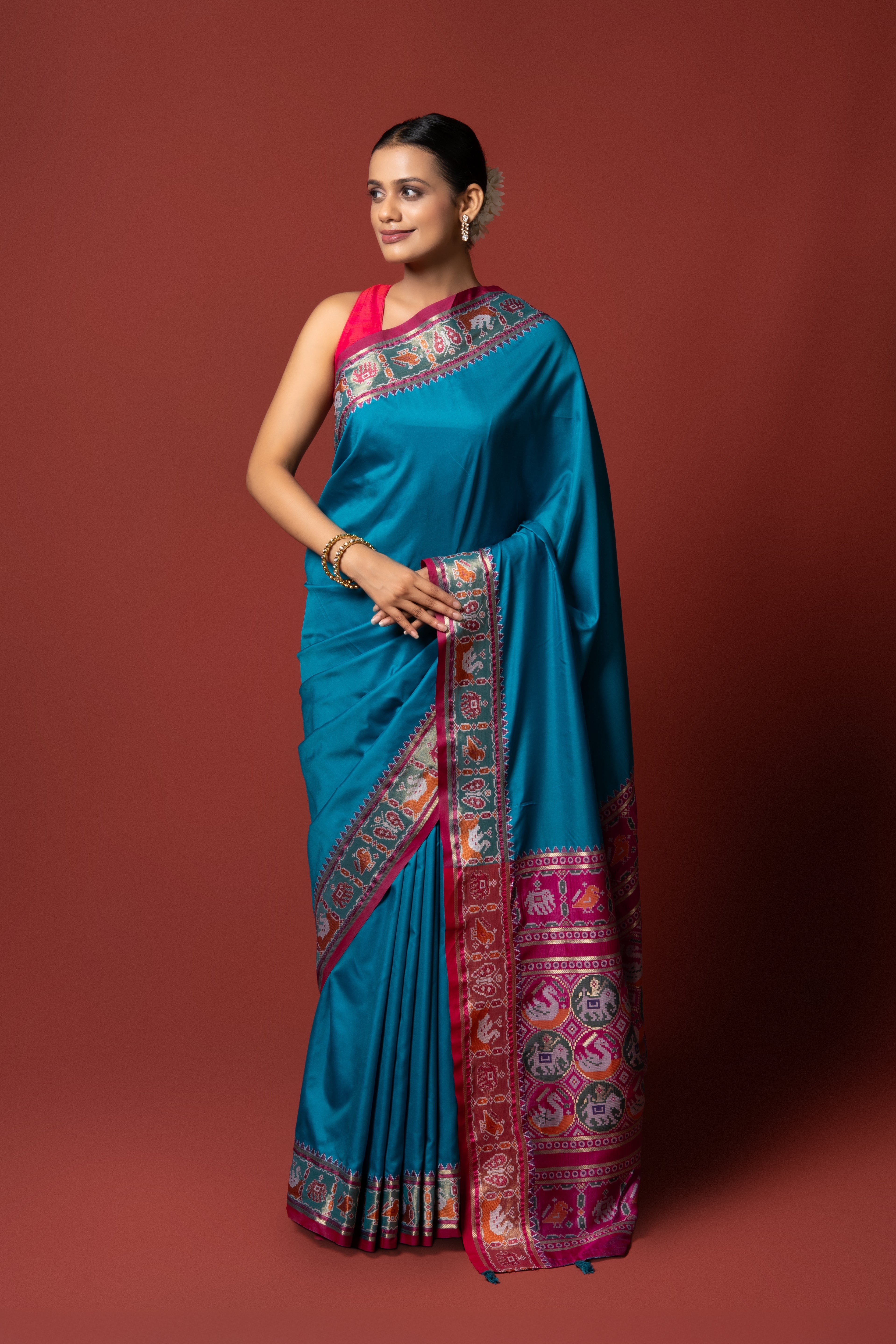 Peacock Blue Katan Silk Banarasi Saree