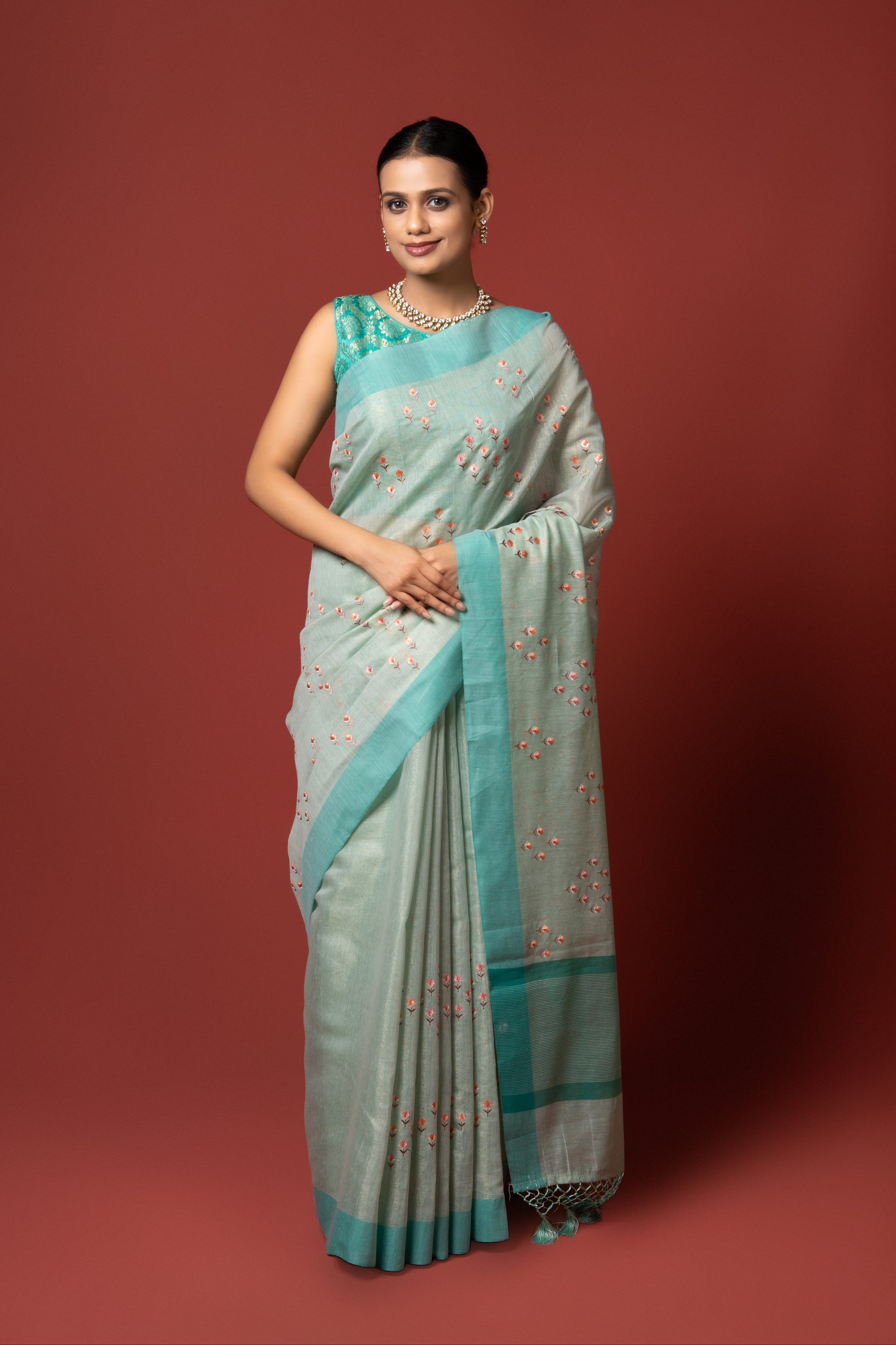 Sea Green Cotton Saree