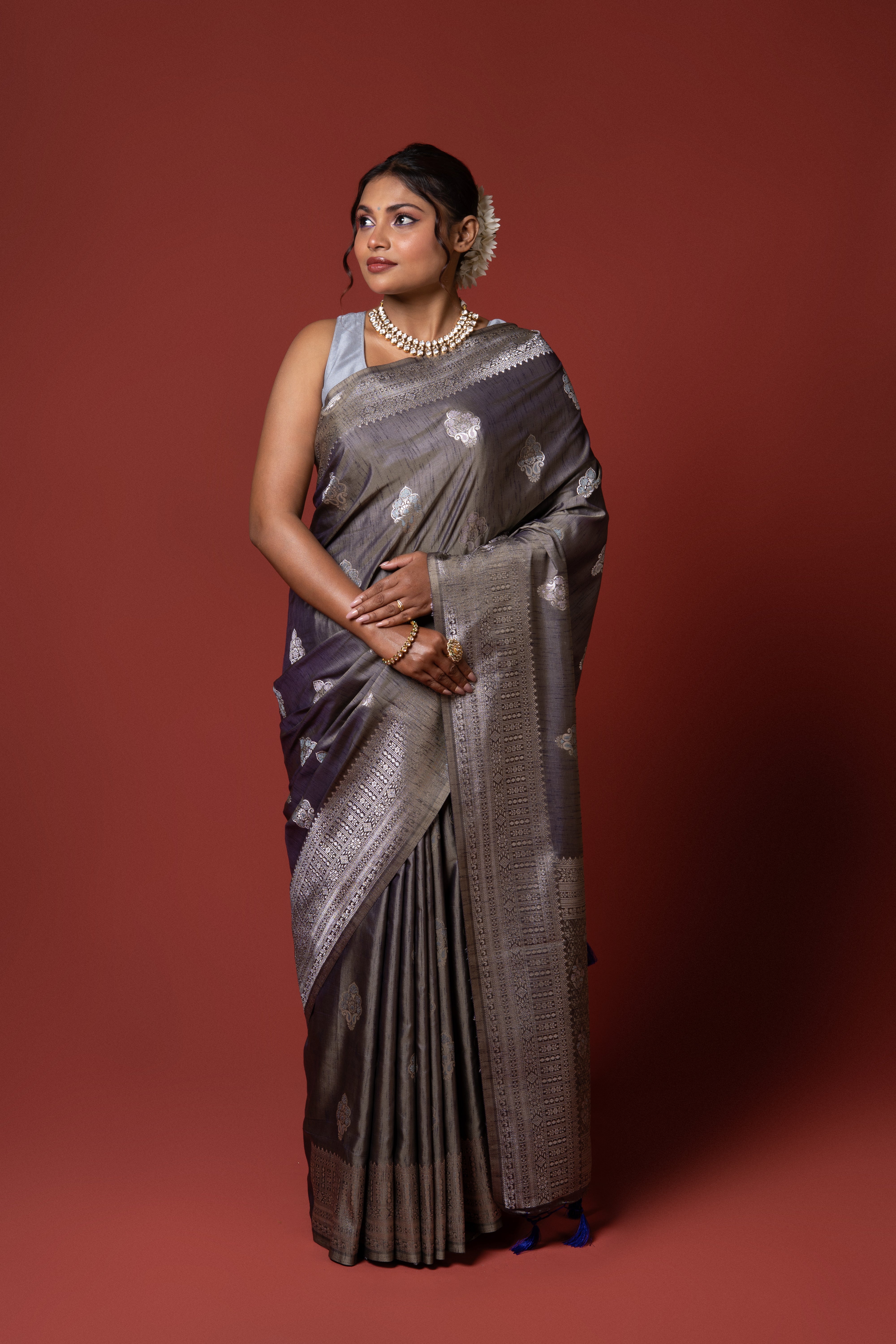Grey Tissue Silk Saree