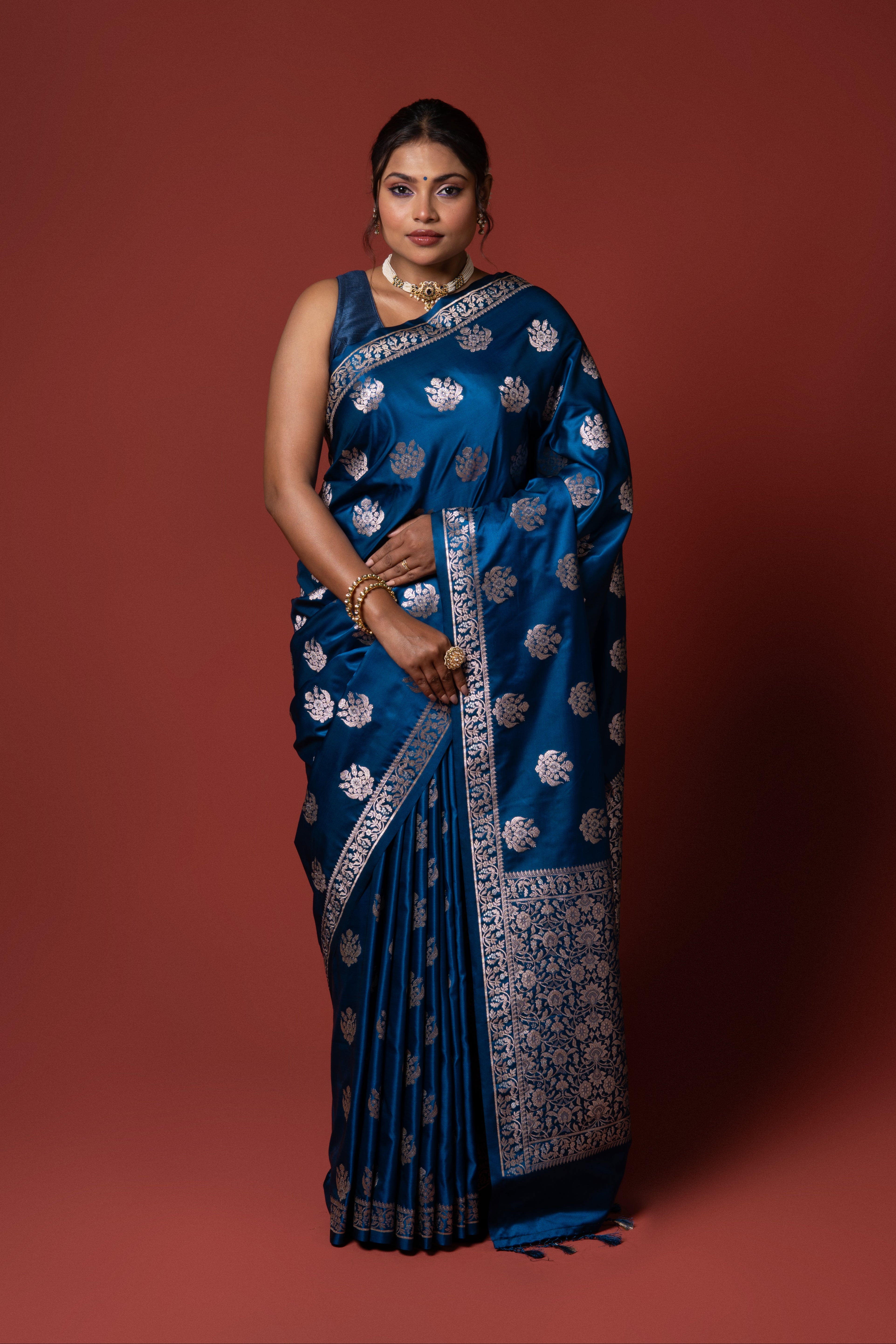Dark Blue Katan Silk Banarasi Saree