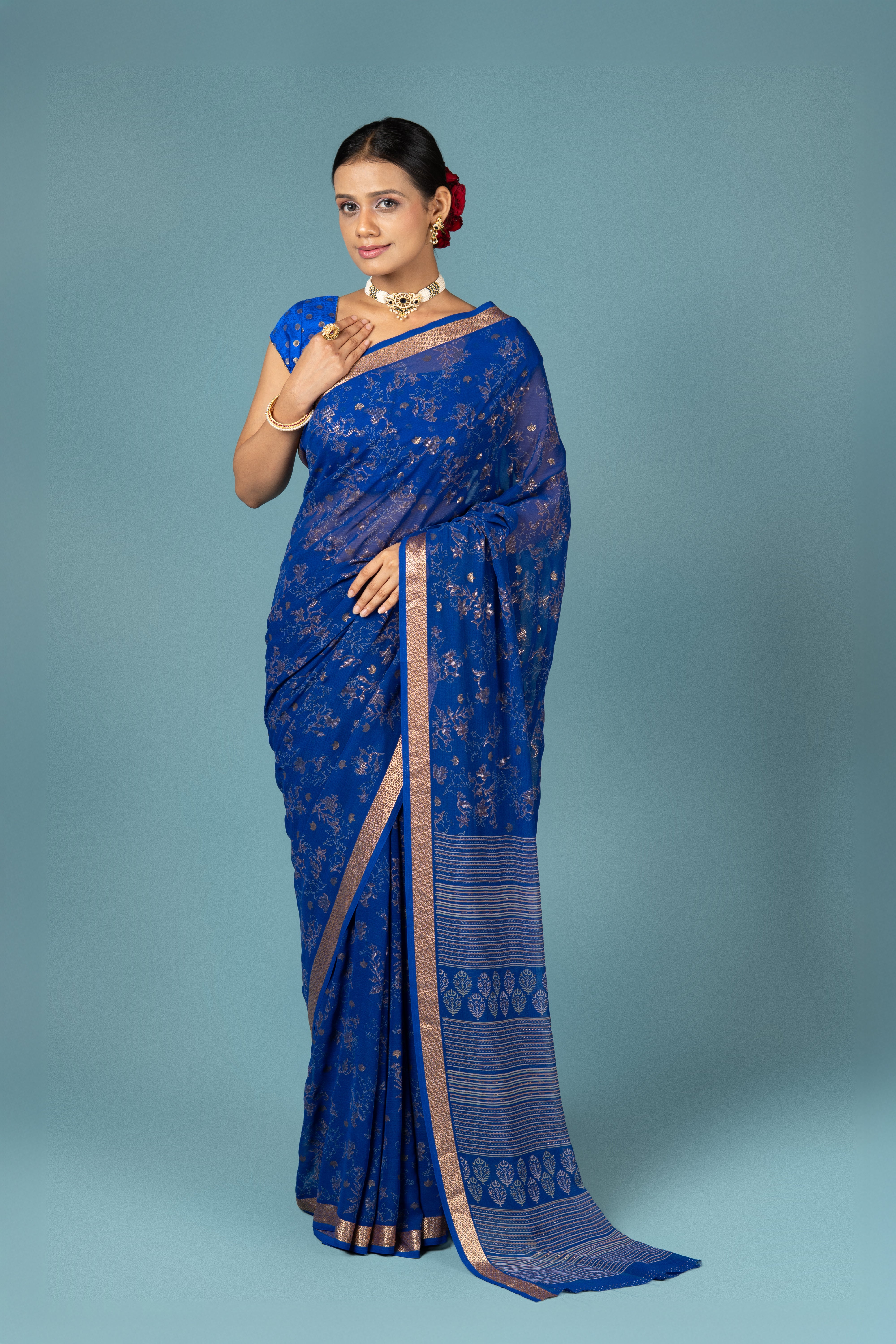 Royal Blue Chiffon Saree