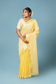 Yellow Cotton Saree with Thread Work