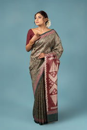 Green Crepe Saree with Ajrak Print