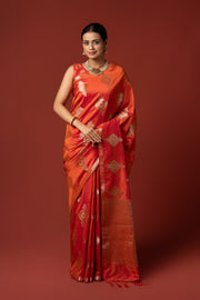 Sunset Orange Katan Silk Banarasi Saree