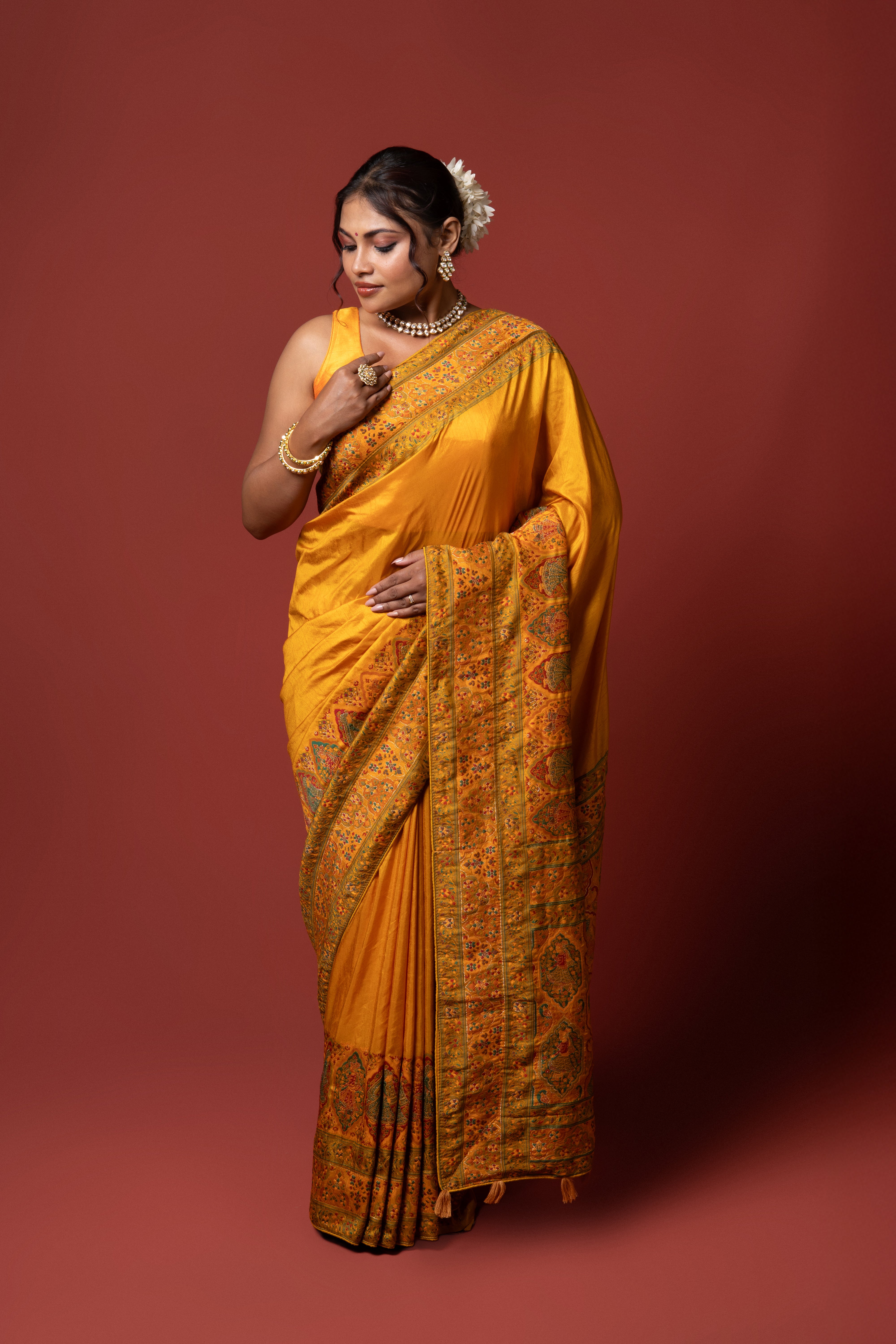 Mustard Yellow Dola Silk Saree