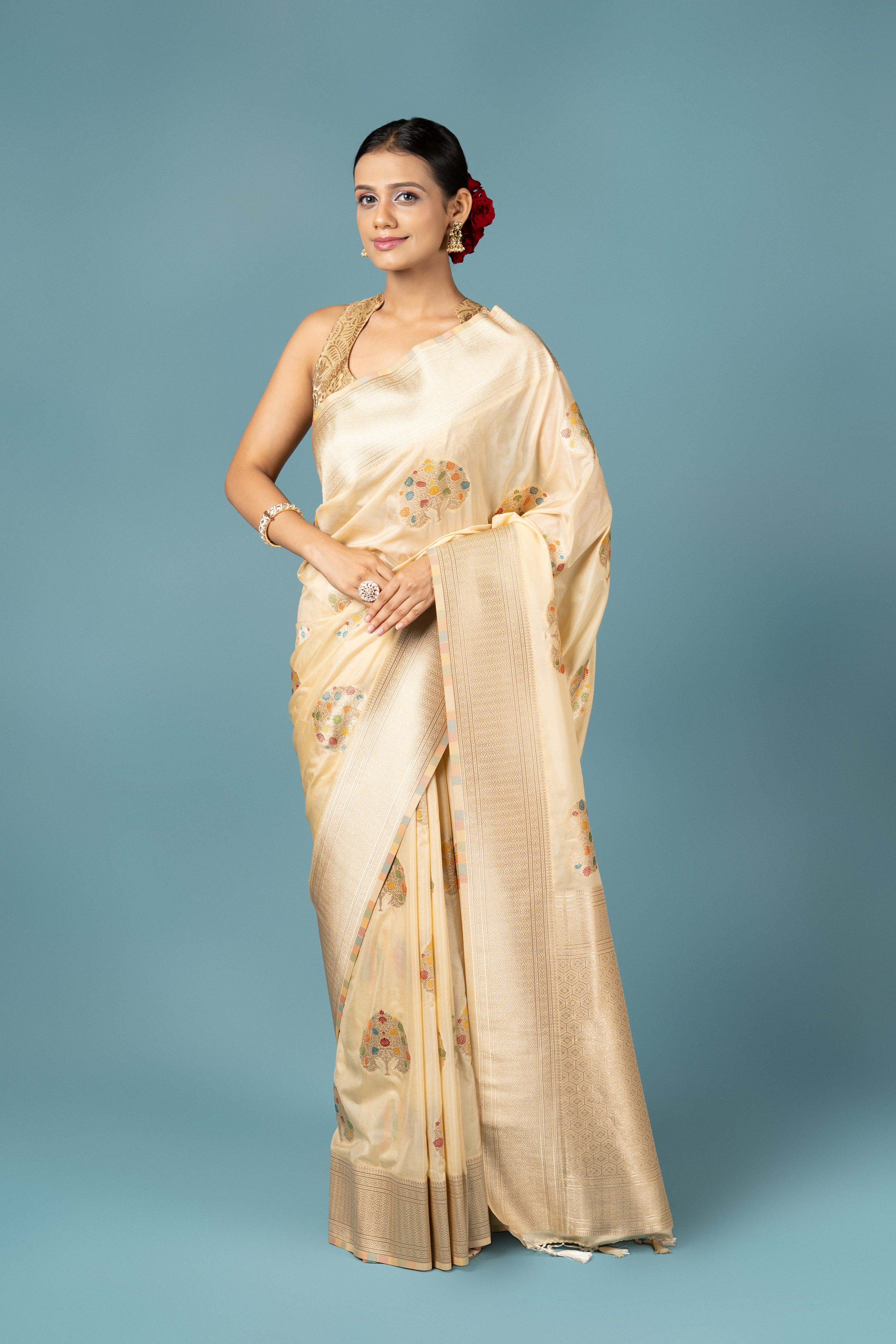 Cream Georgette Banarasi Saree