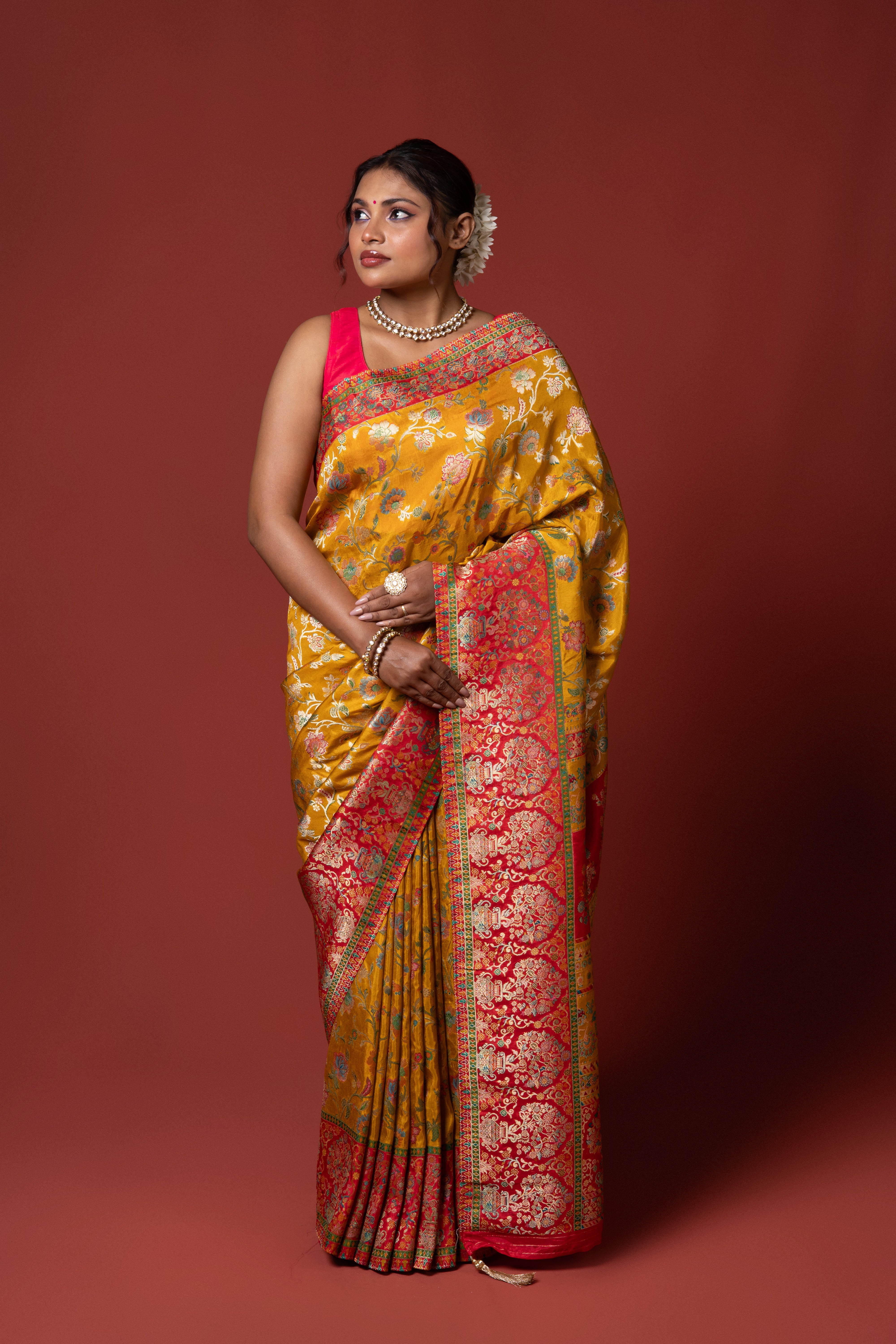 Mustard Yellow Katan Silk Saree