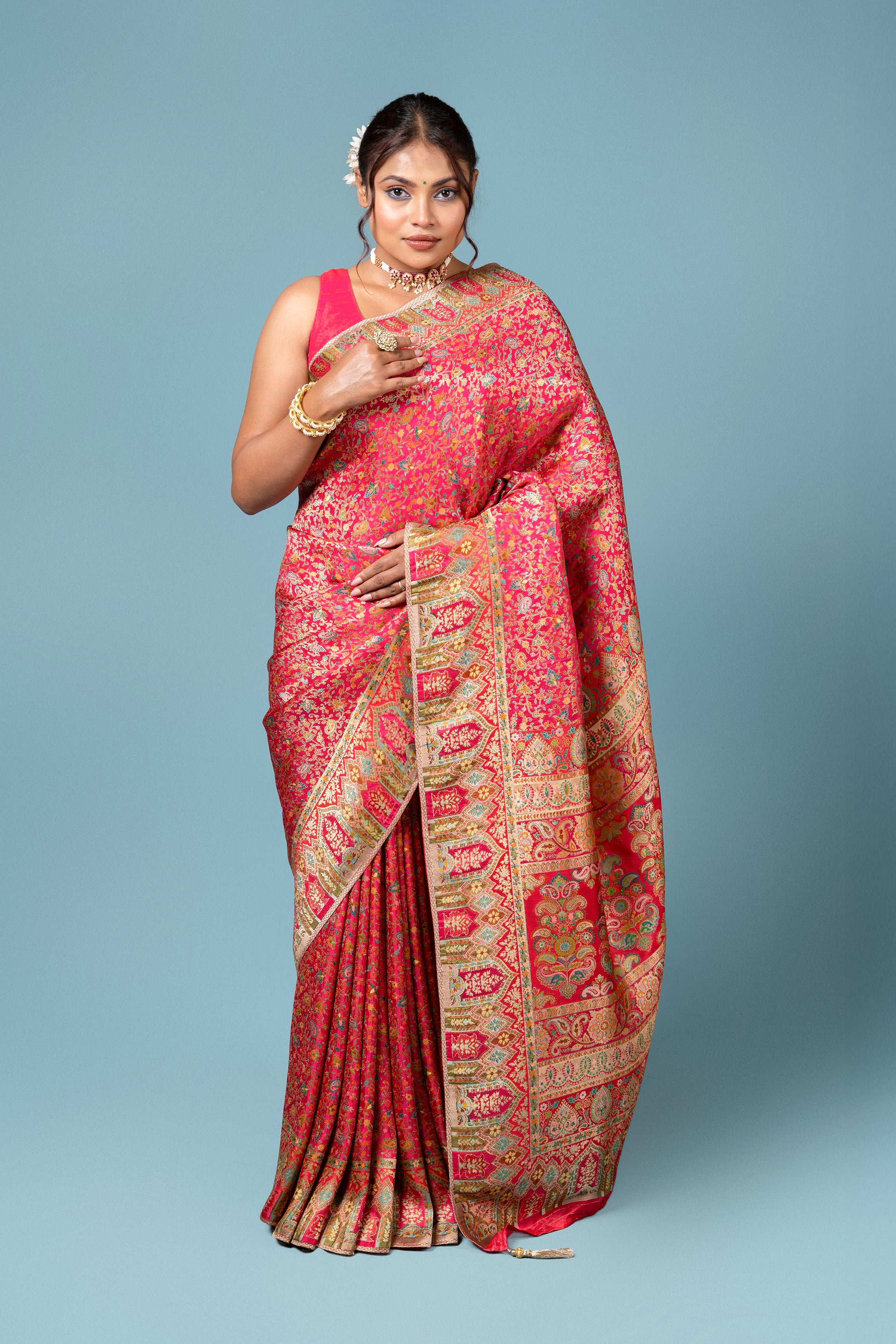 Dark Pink Katan Silk Saree