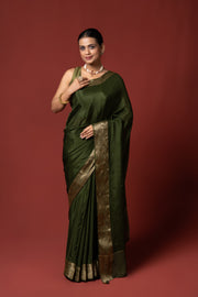 Olive Green Crepe Silk Saree