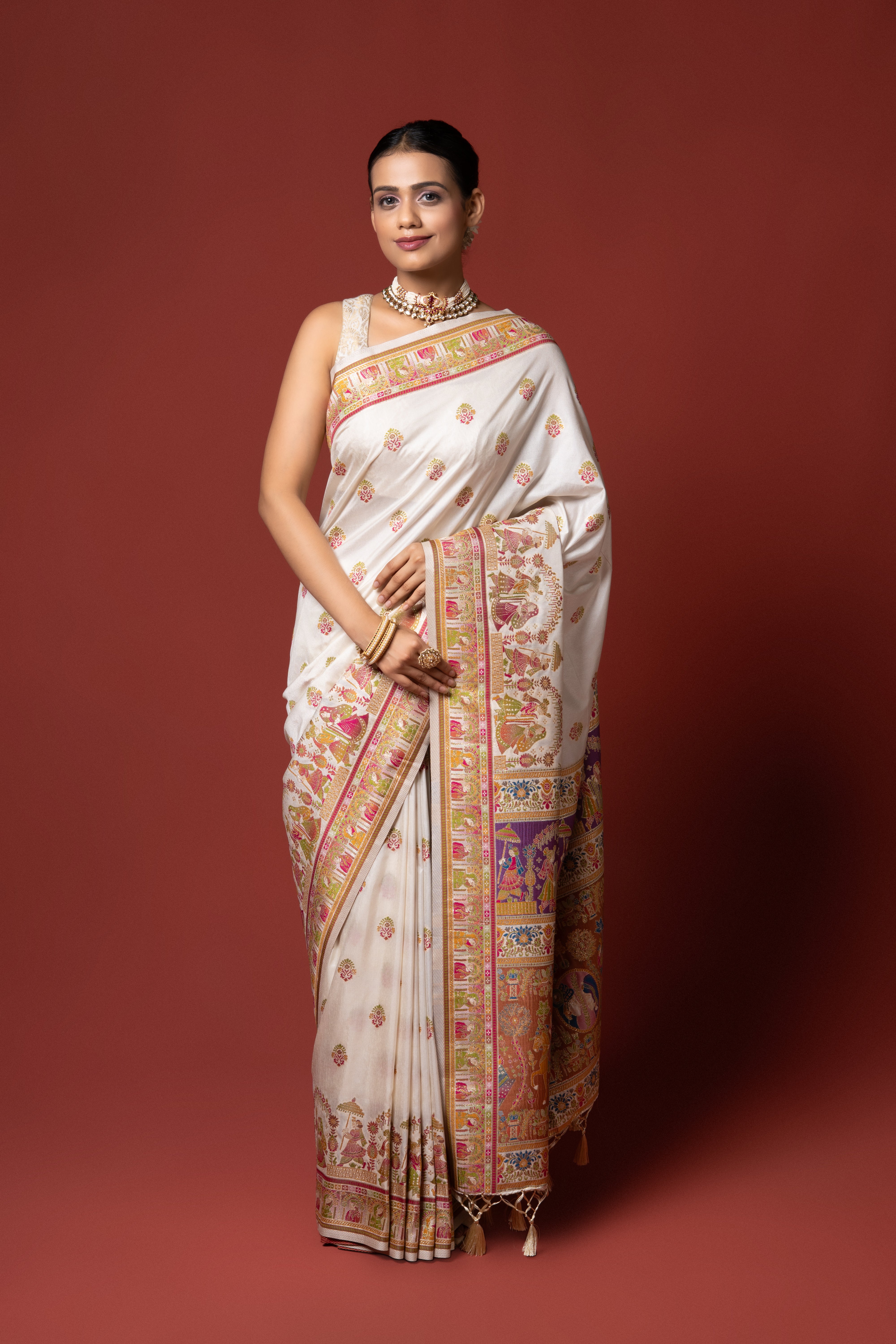Cream Pashmina Saree