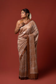 Beige And Mustard Crepe Silk Saree