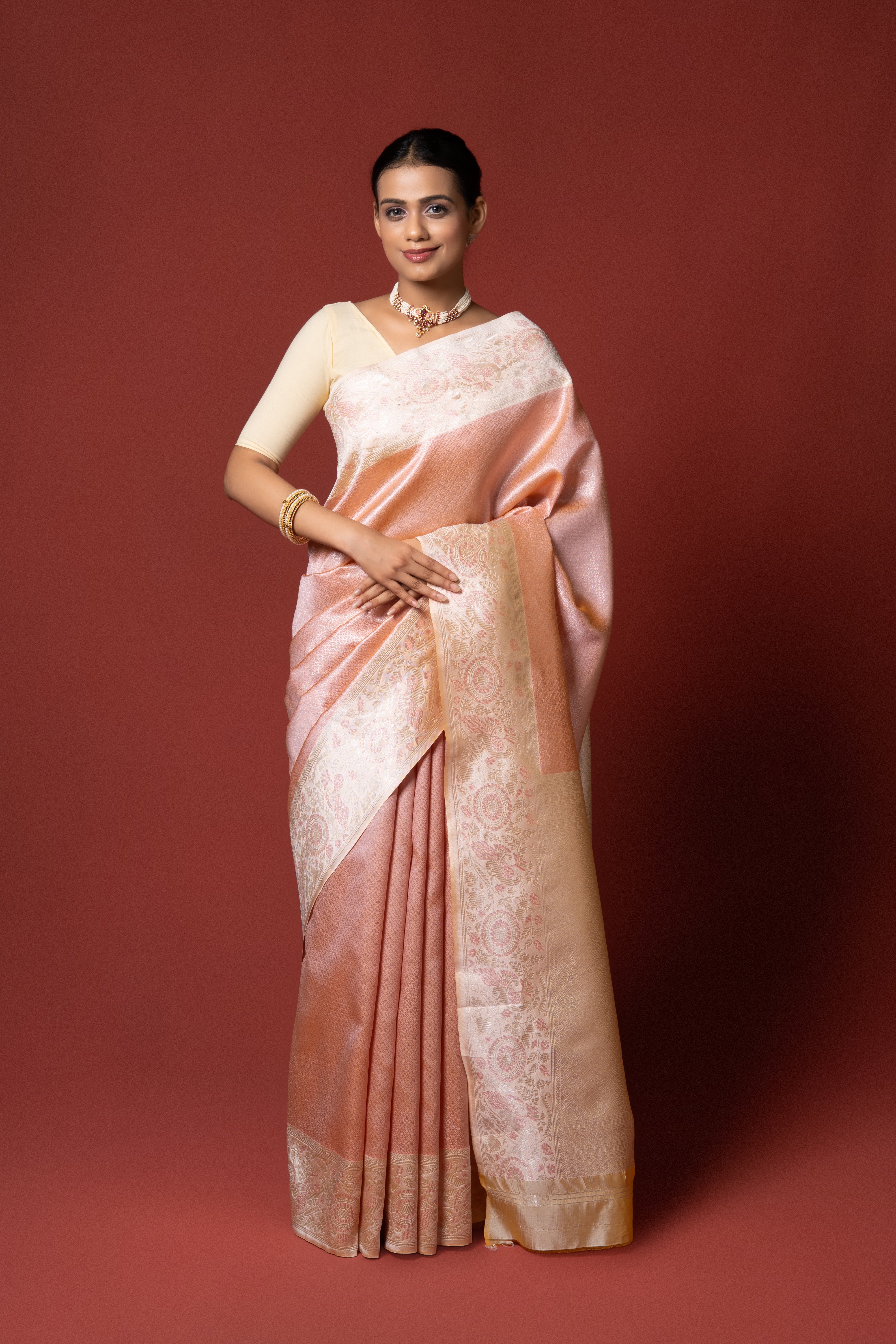 Light Orange Tissue Silk Saree