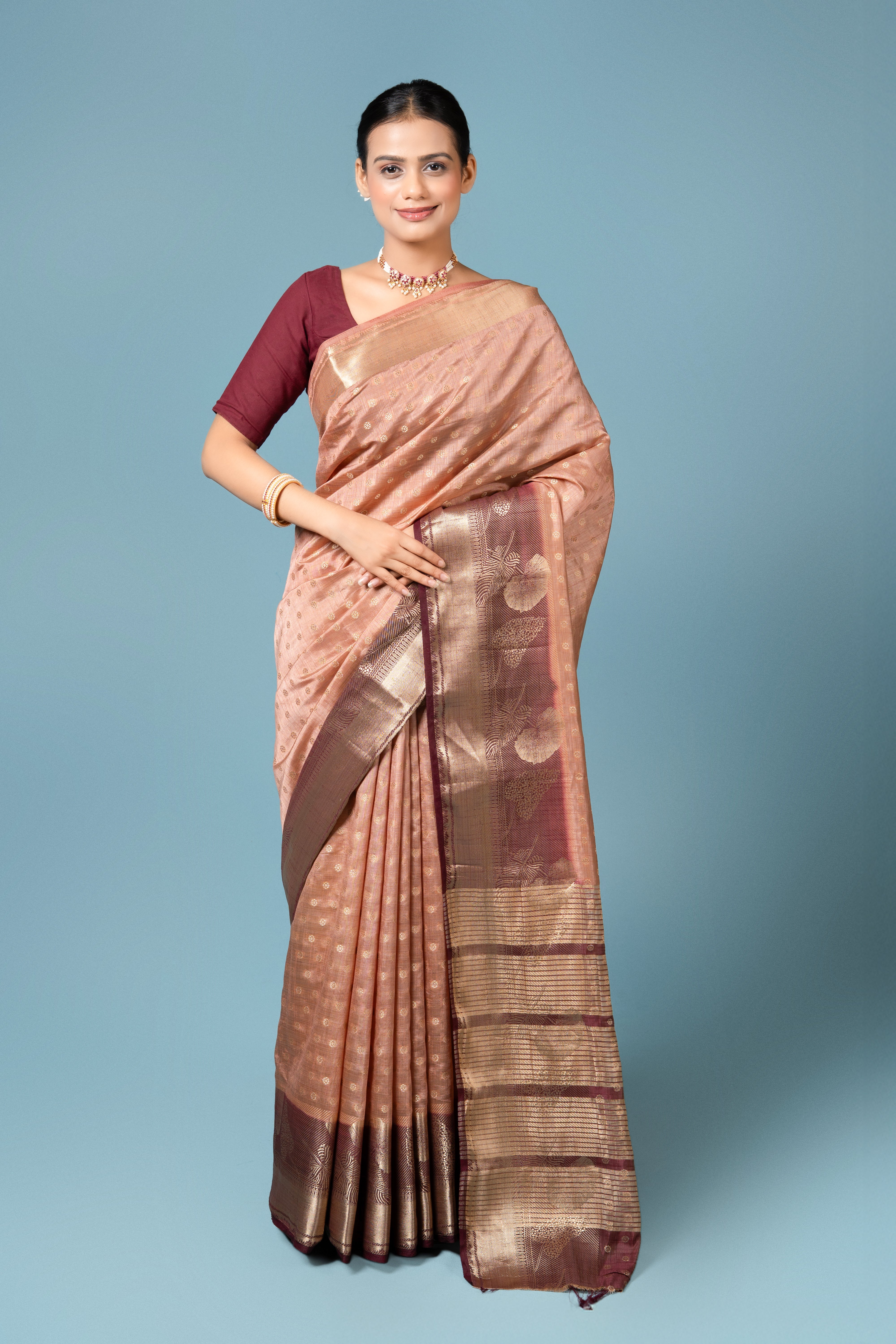 Warm Pink Tussar Silk Saree