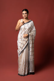 Cream Tussar Silk Saree with Waril Work