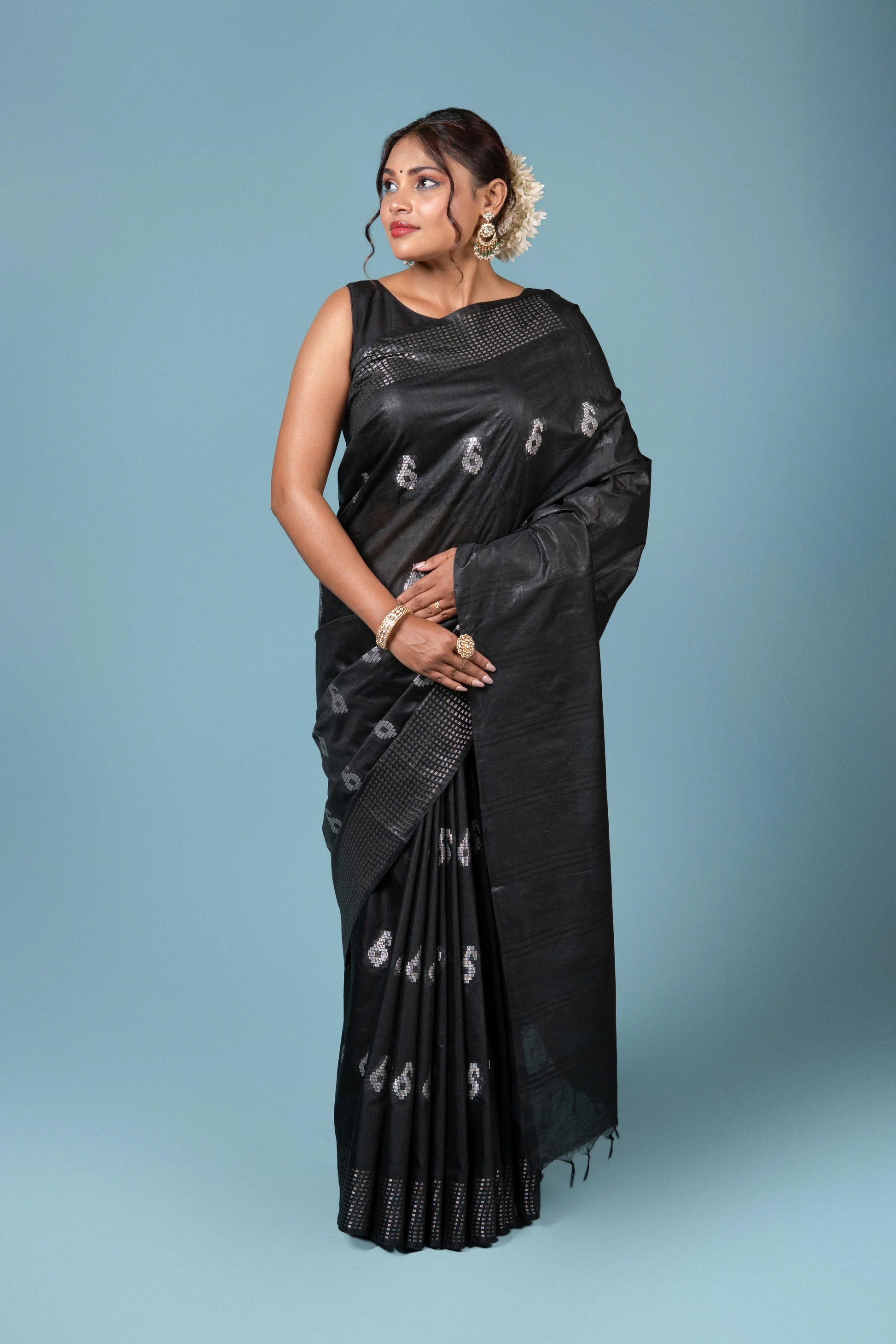 Black Tussar Silk Saree