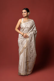 Cream Tussar Silk Saree with Thread Work