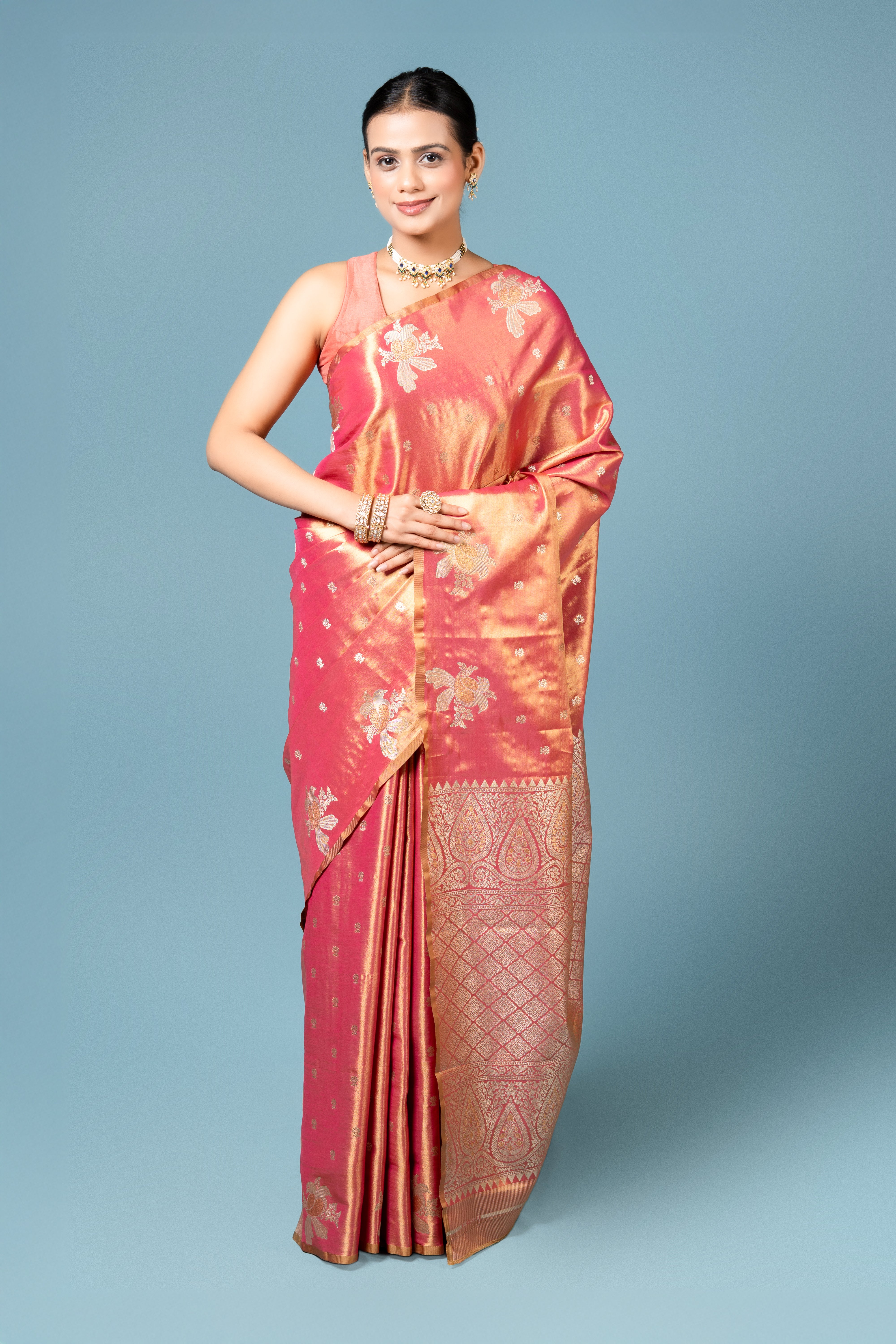 Orange Tissue Silk Saree