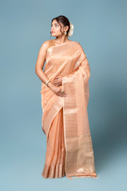 Light Orange Tussar Silk Saree