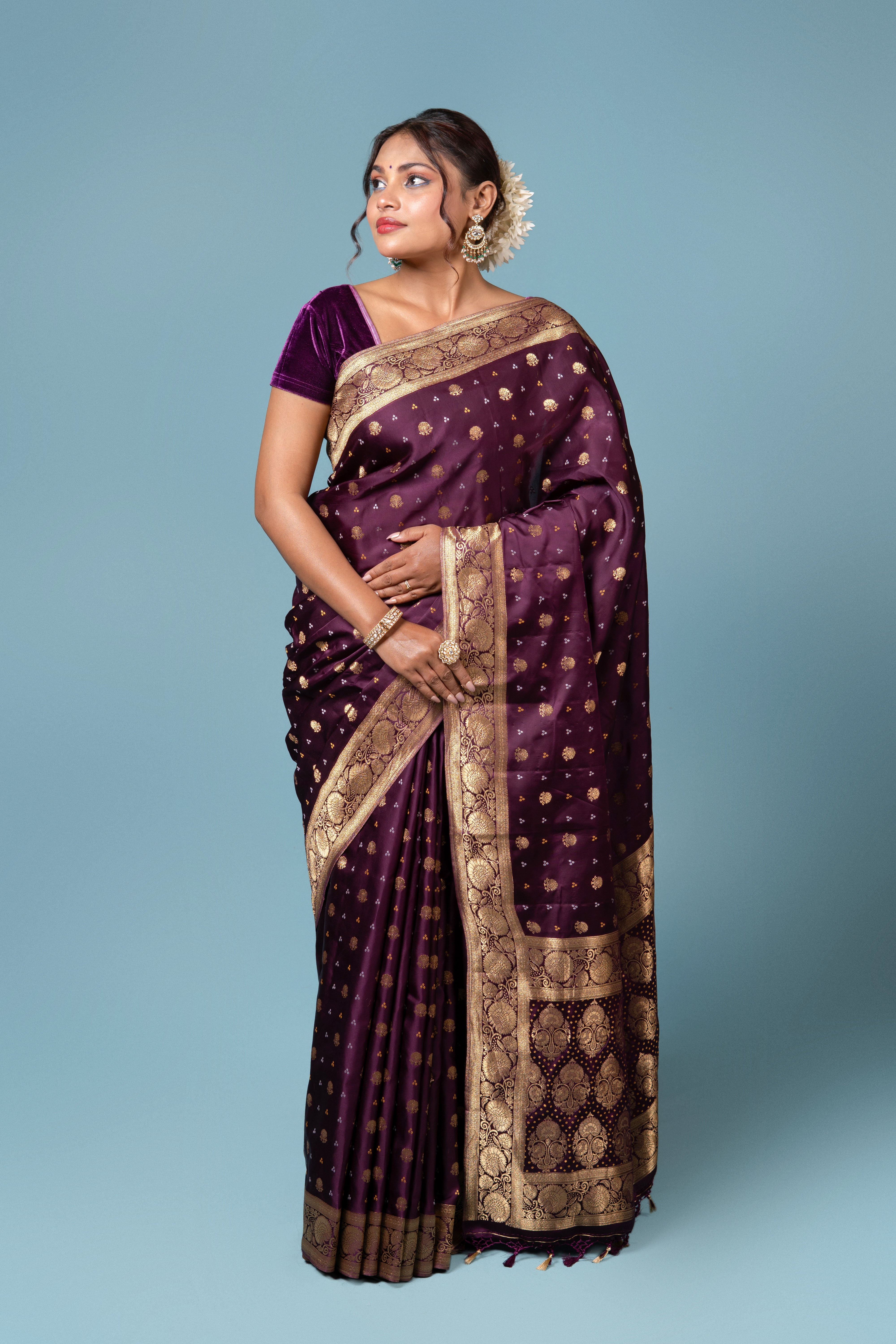 Dark Purple Katan Silk Saree