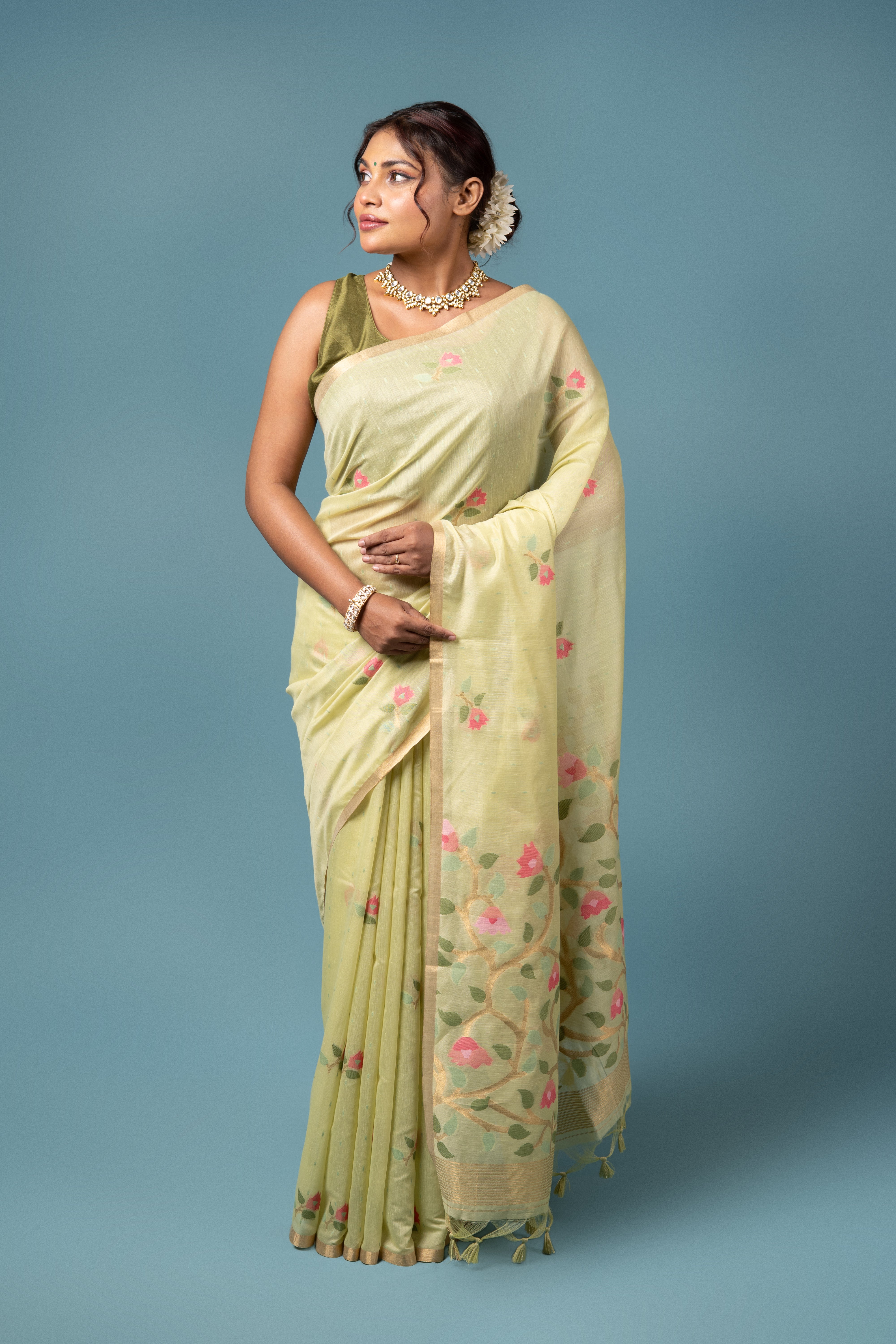 Pastel Green Cotton Saree