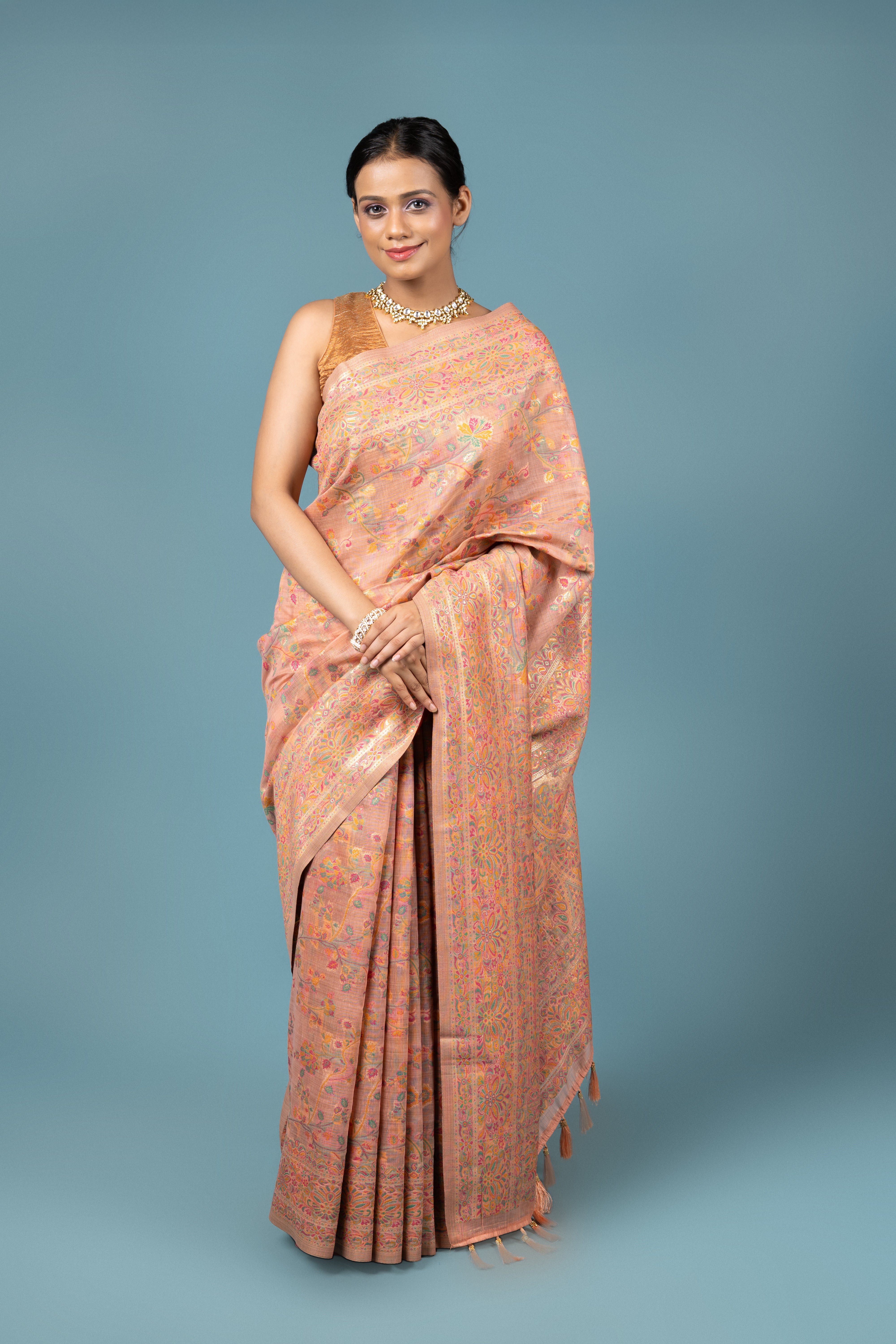 Pastel Pink Cotton Pashmina Saree