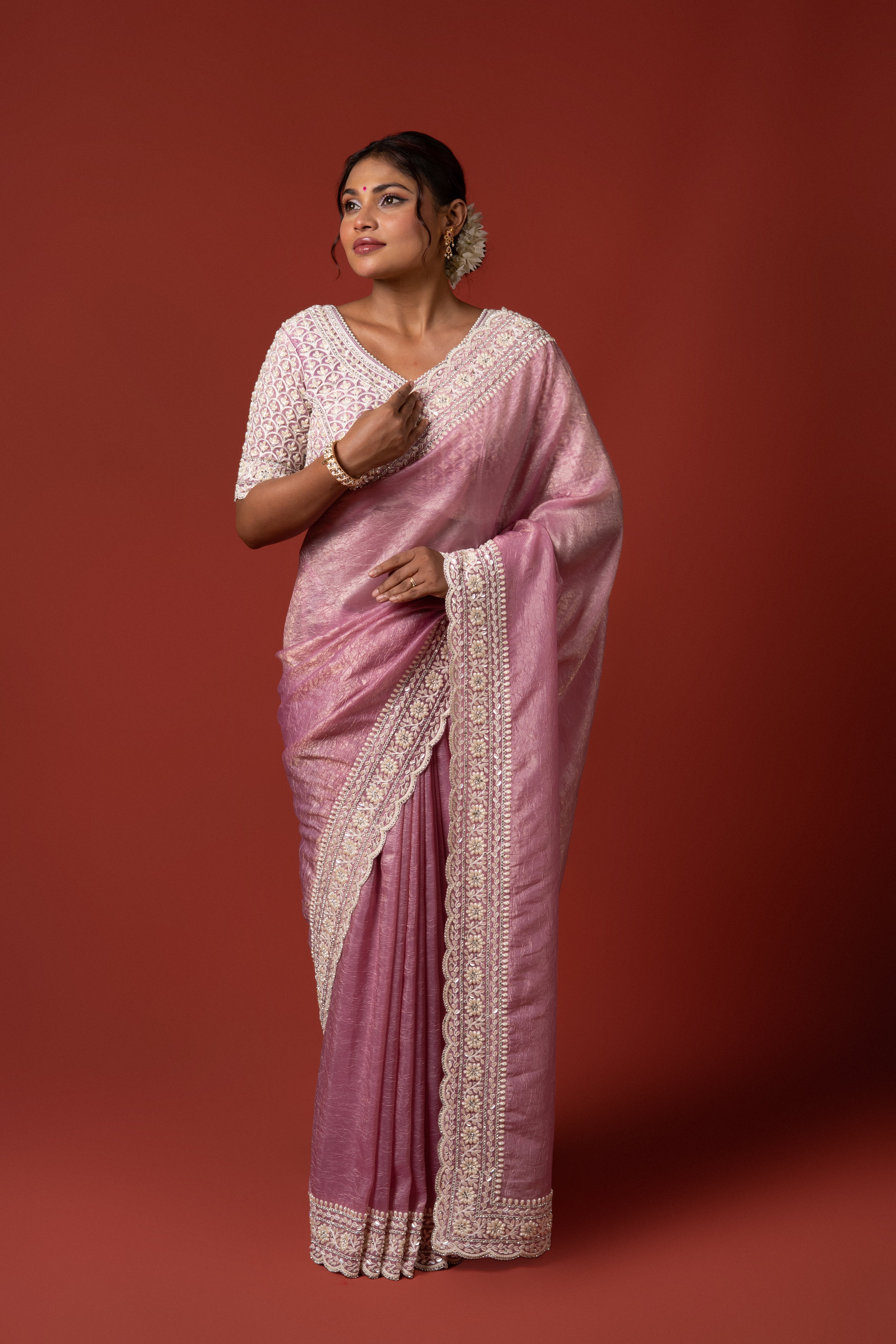 Purple Organza Saree With Stone Work