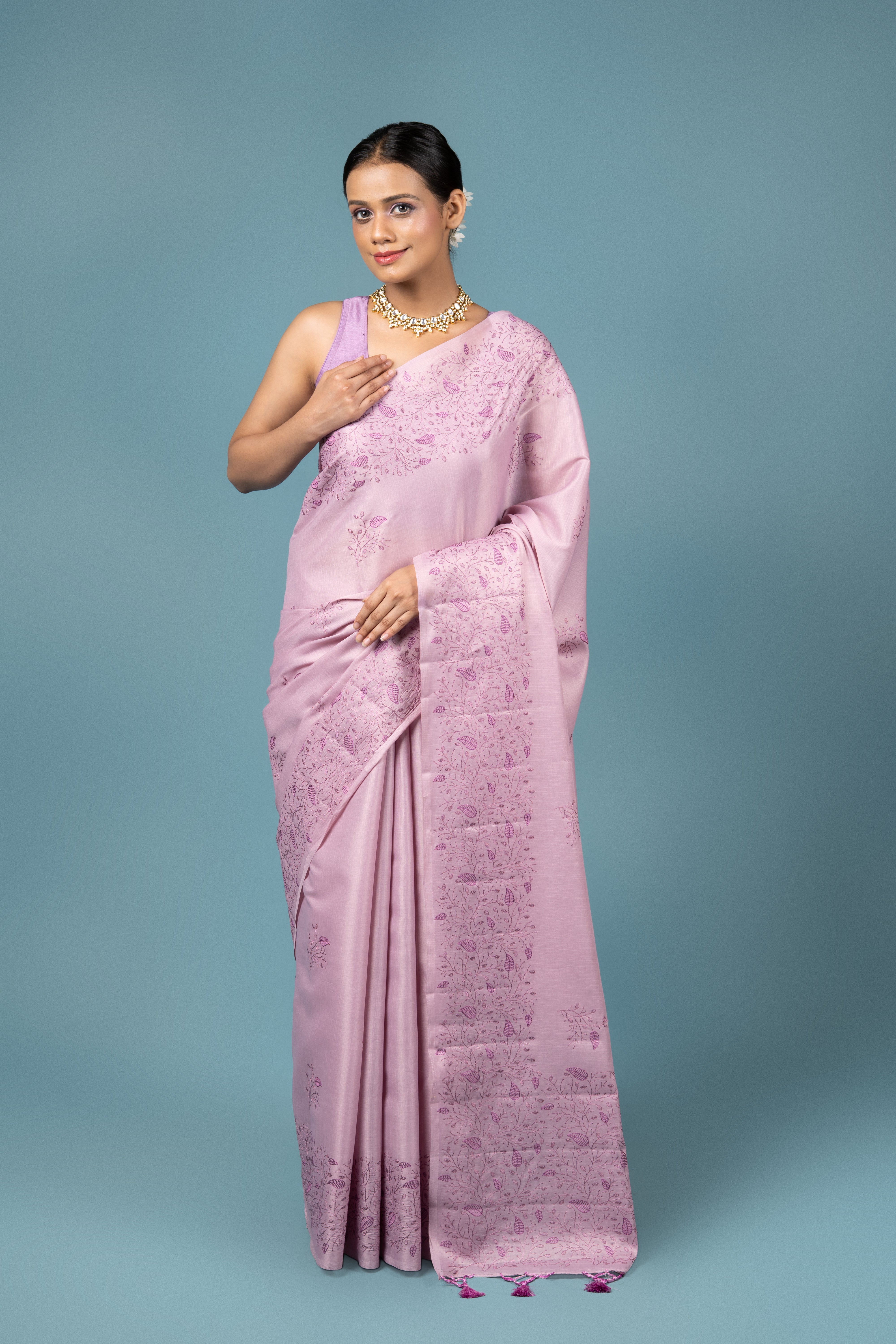 Lavender Tussar Silk Saree