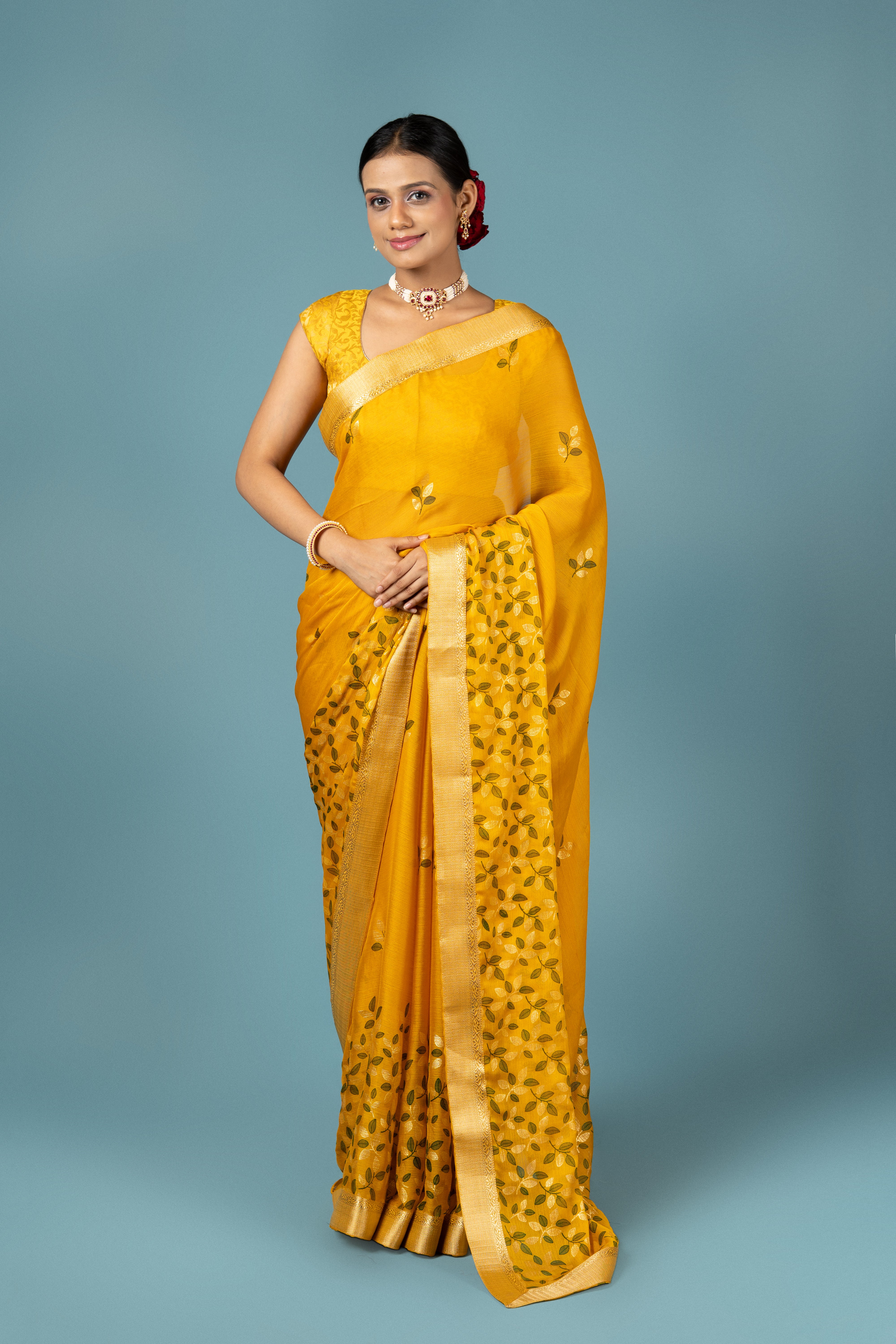 Mustard Yellow Georgette Saree