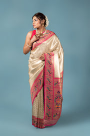 Cream Tissue Silk Saree