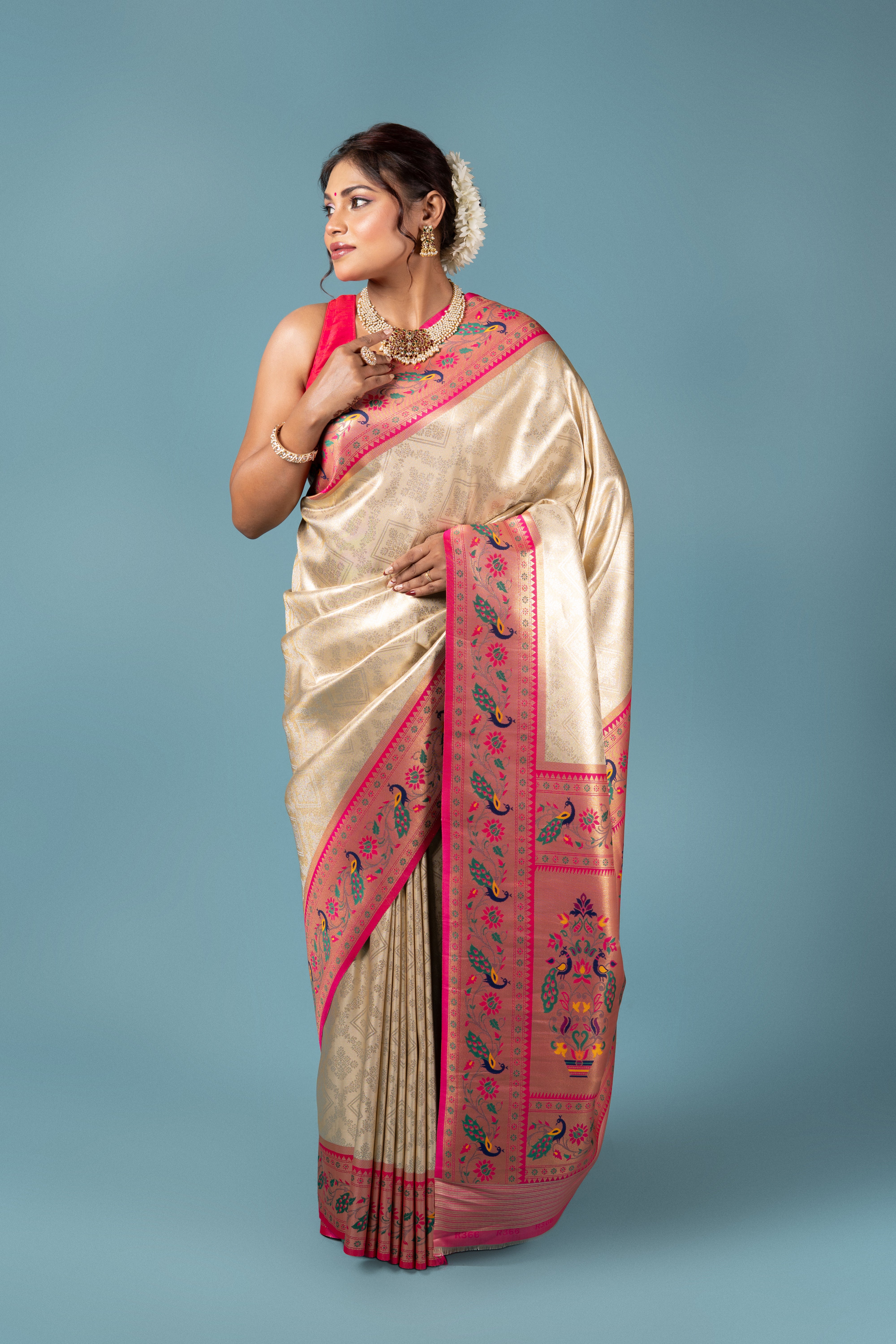 Cream Tissue Silk Saree