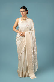 Cream Tussar Silk Saree