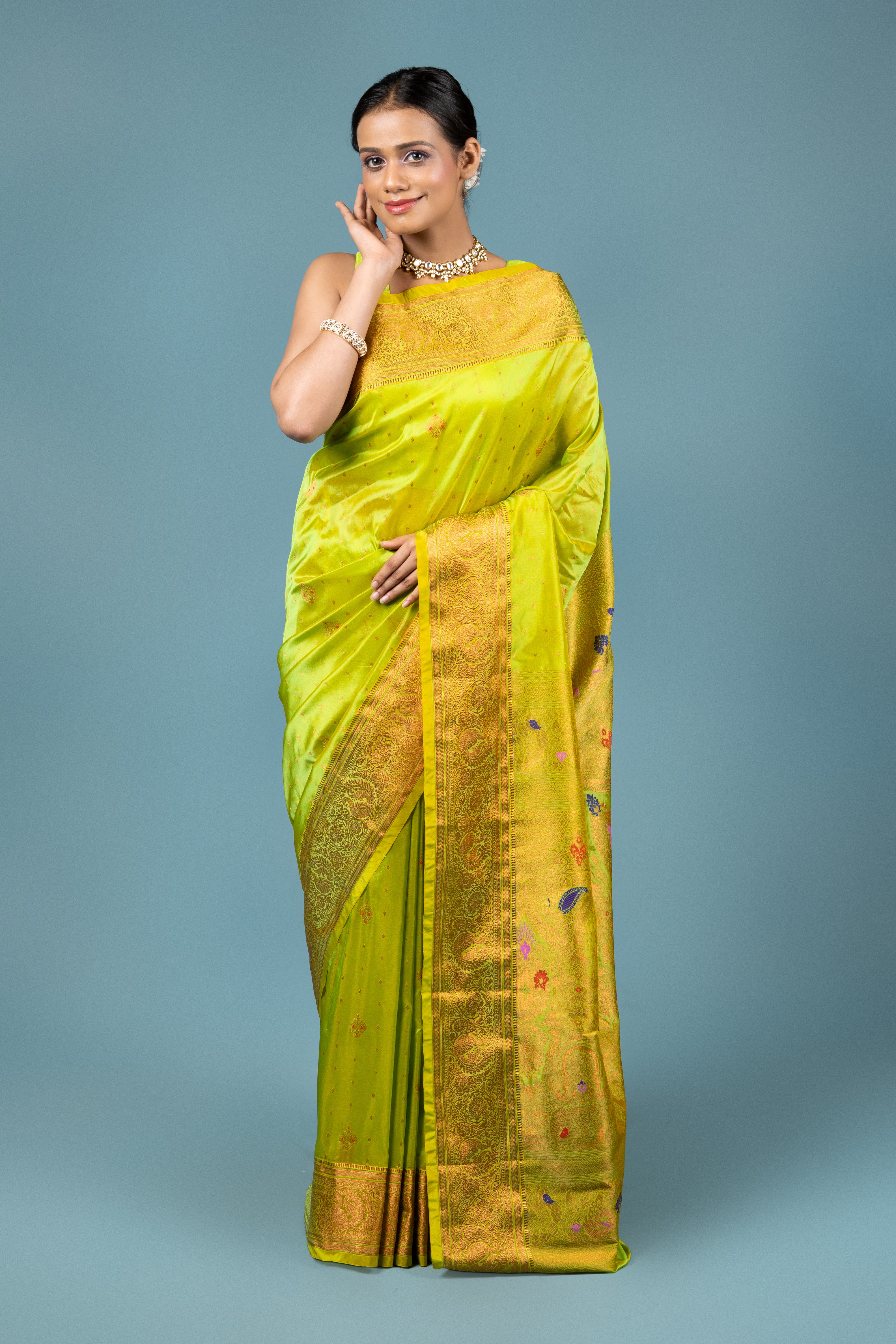 Lime Green Apurva Silk Paithani Saree