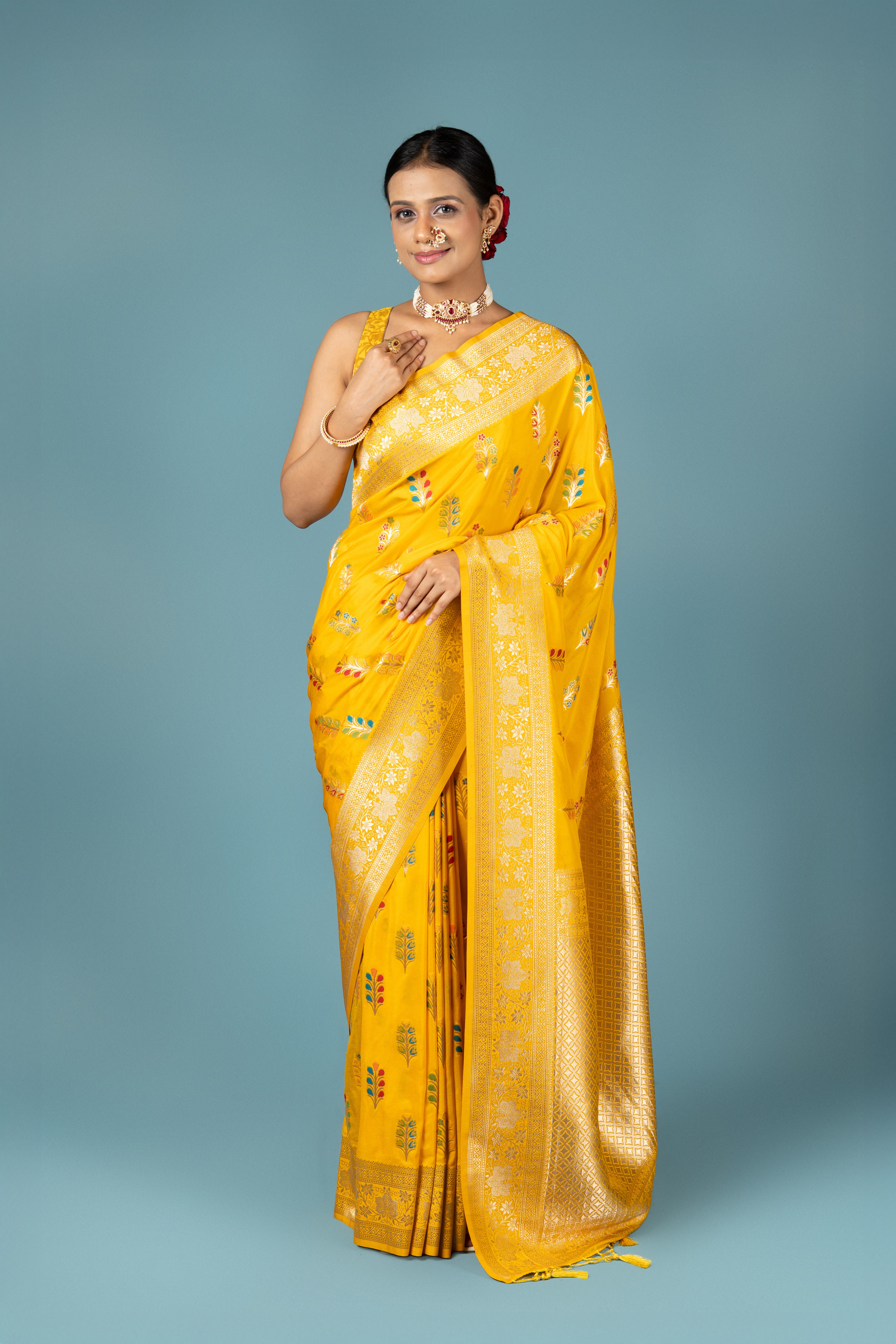Mustard Yellow Georgette Banarasi Saree