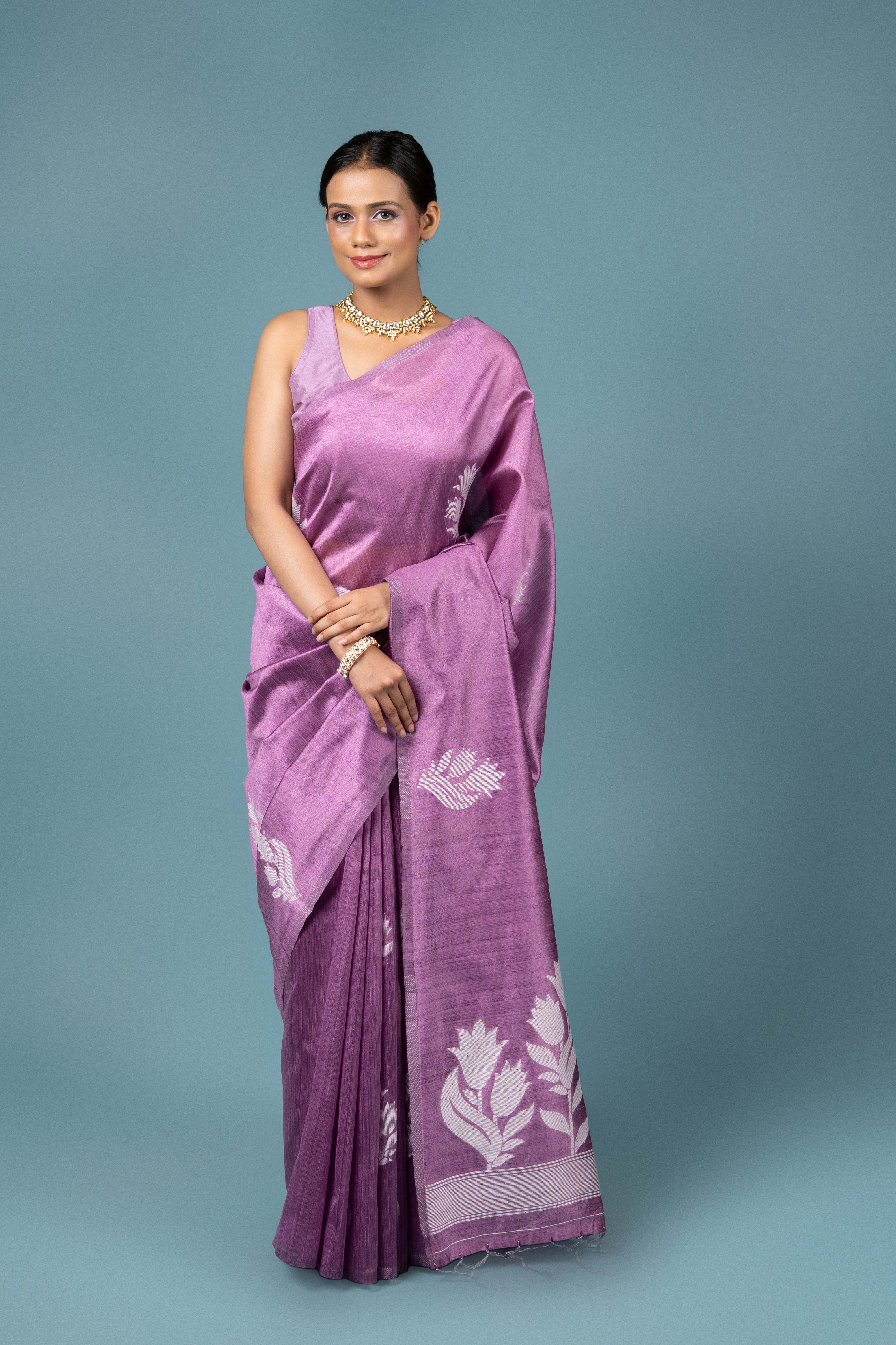 Purple Tussar Silk Saree