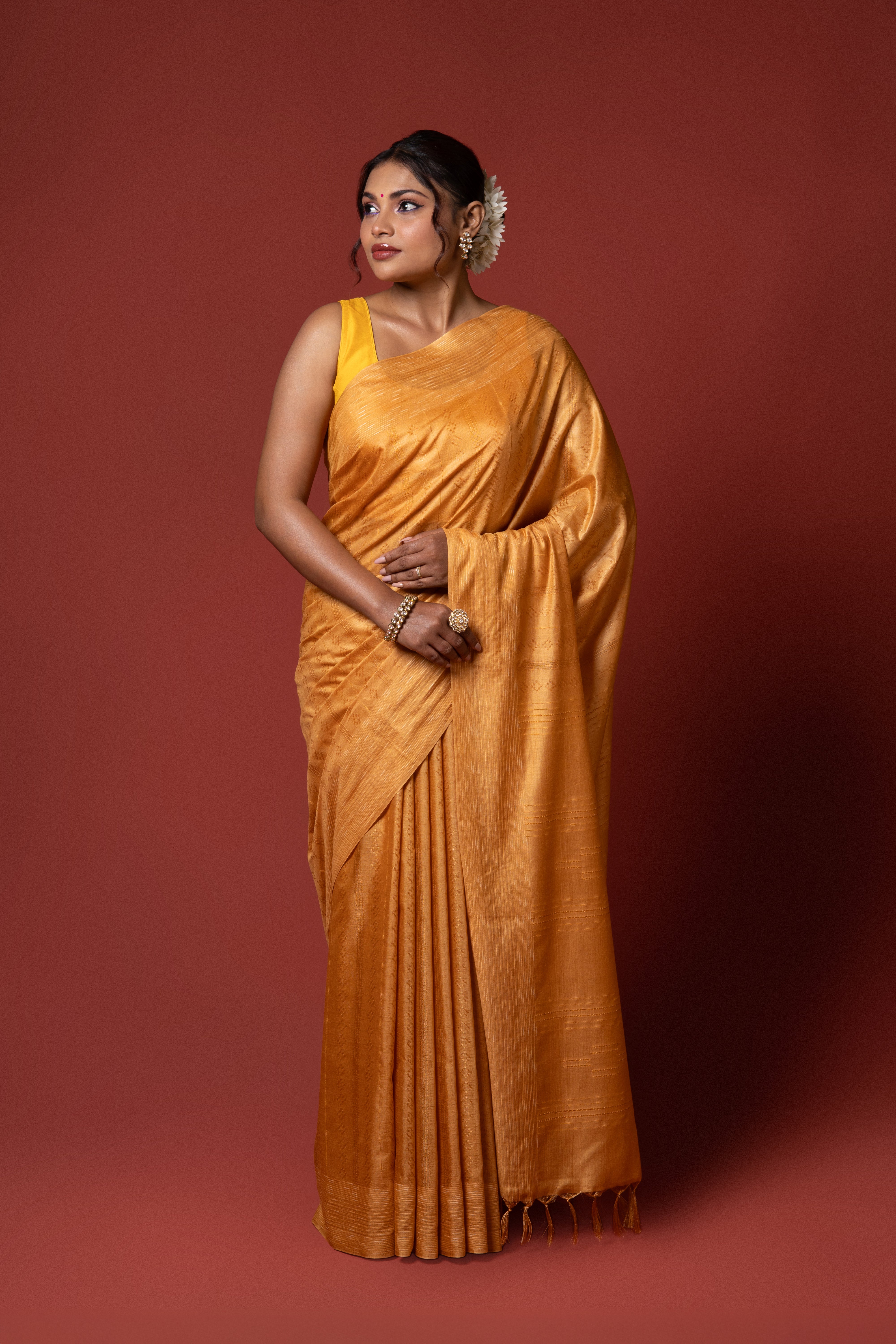 Mustard Yellow Tussar Silk Saree