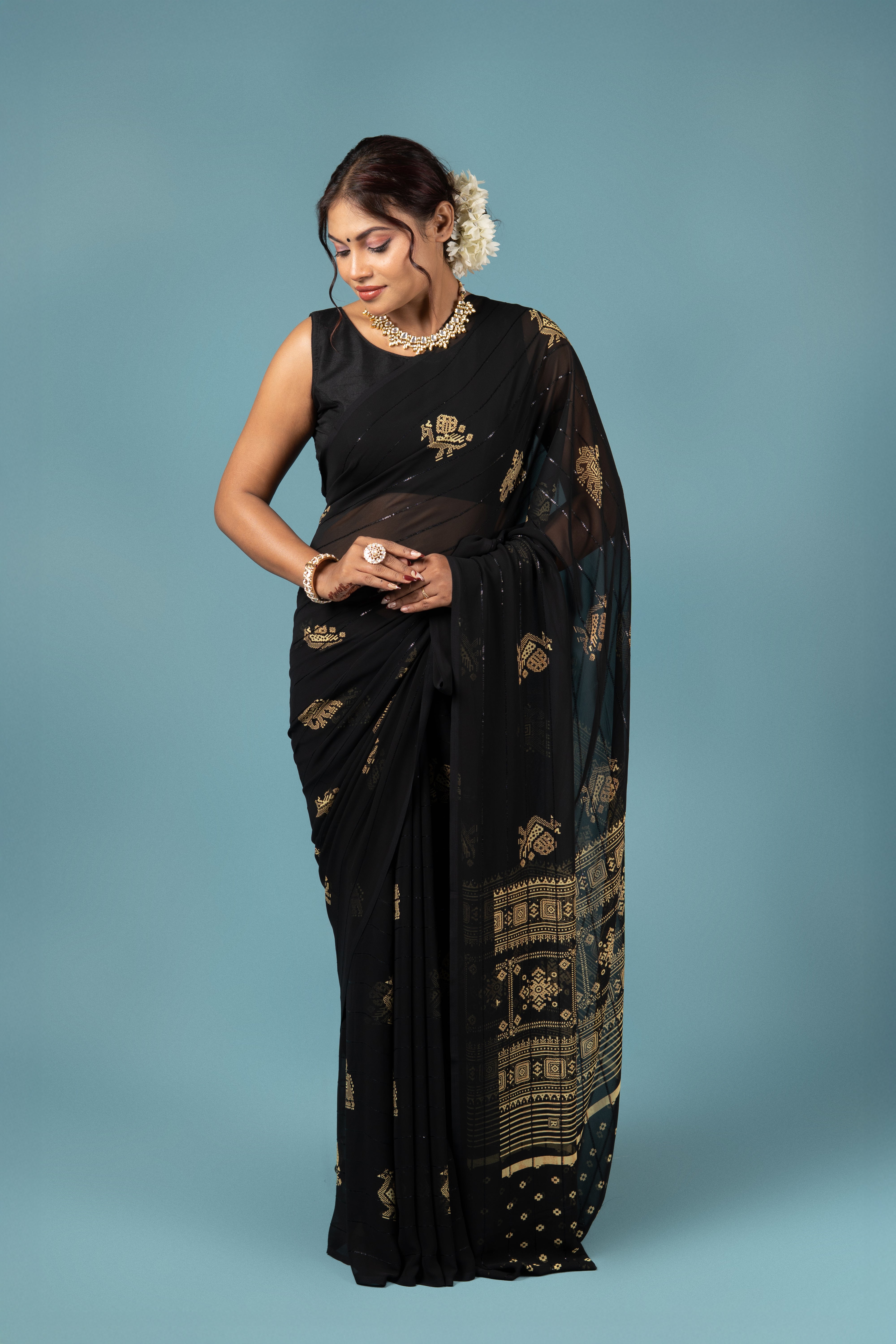 Black Georgette Saree with Sequins Work