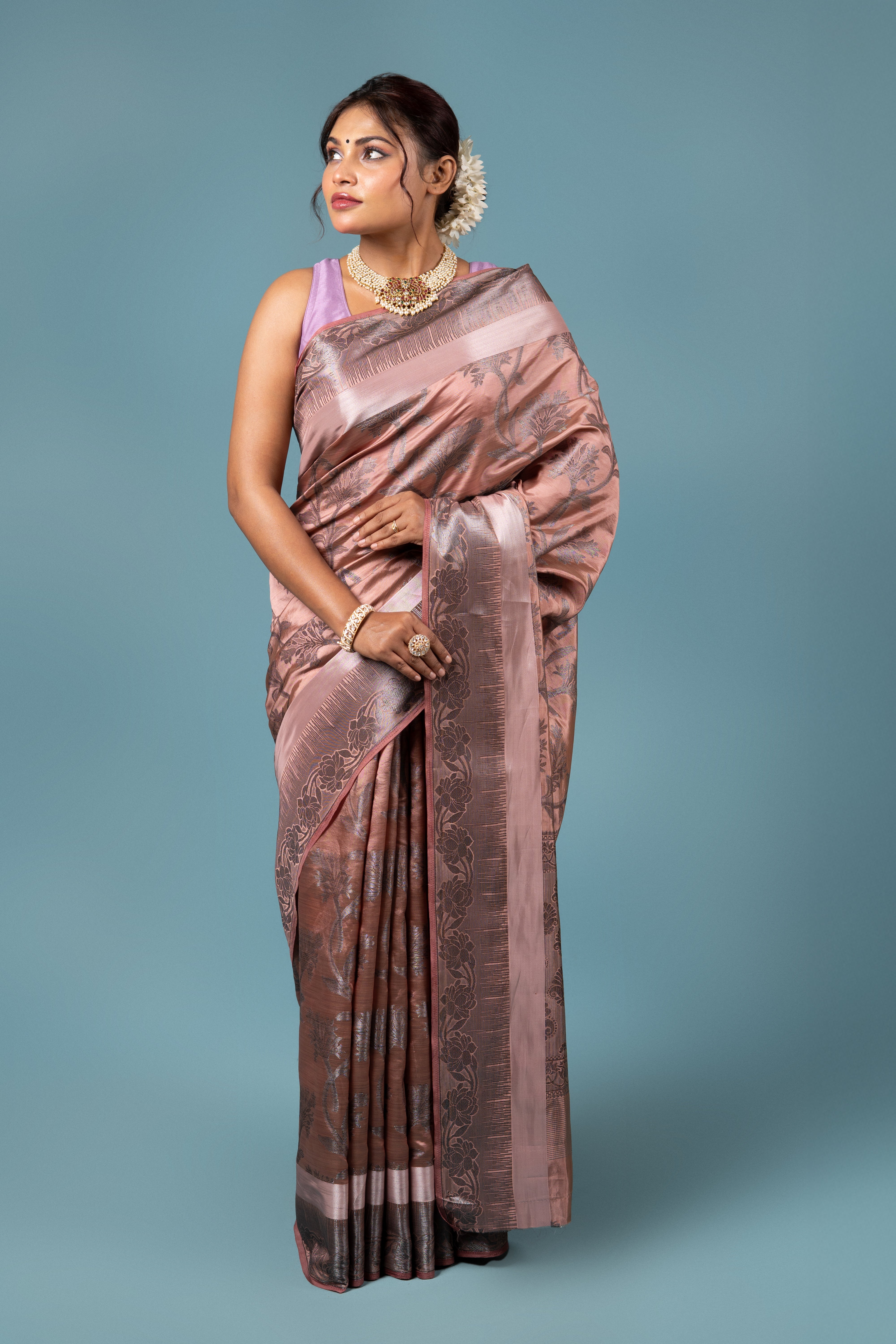 Rose Gold Tussar Silk Saree